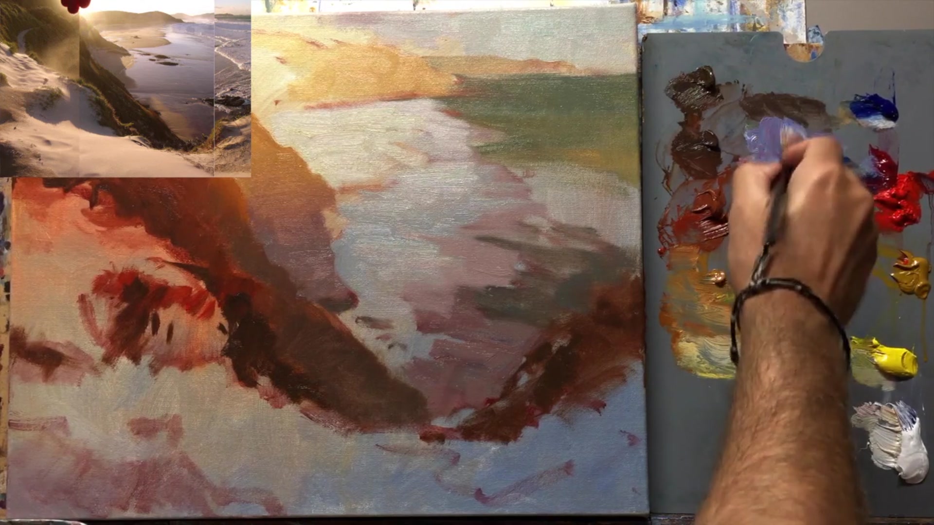 Step 13 — Mixing and adjusting shadow colors (video frame from the lesson)