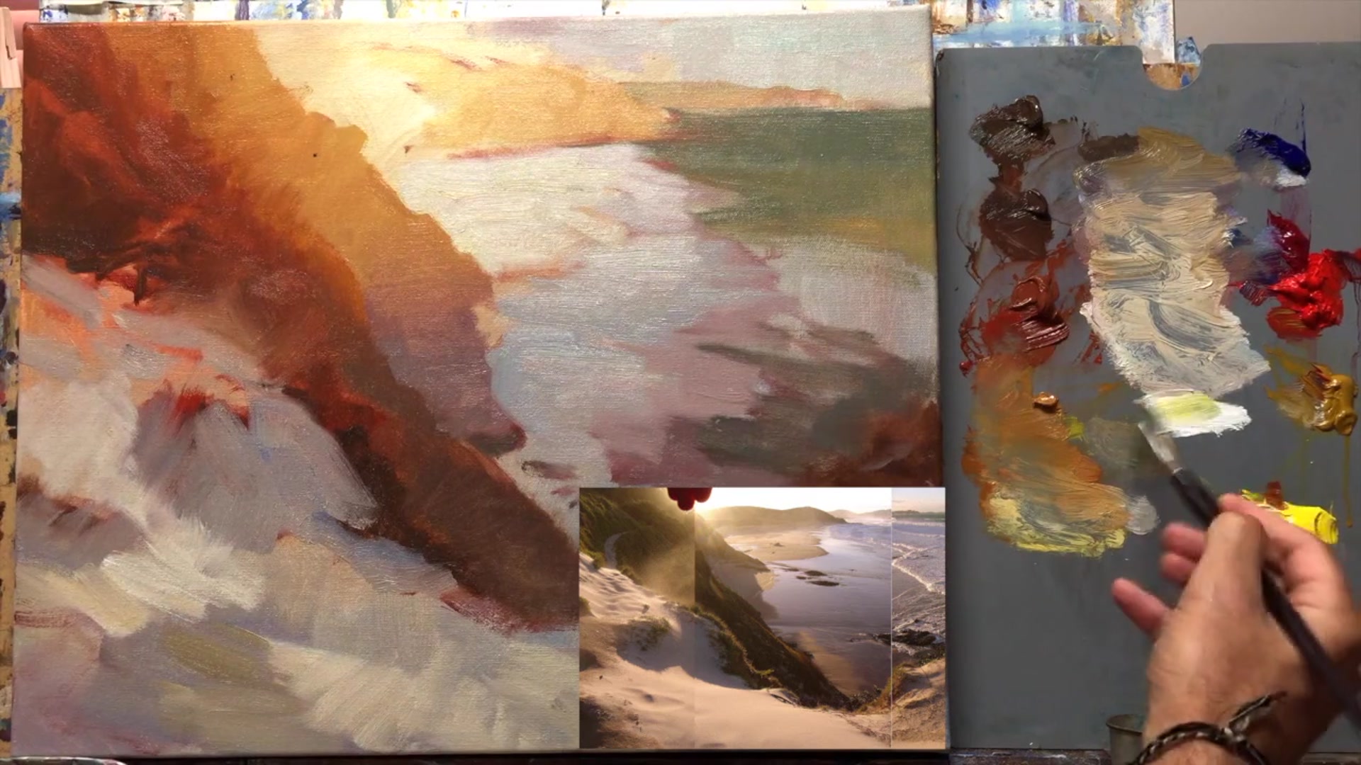 Step 17 — Painting sun glow (video frame from the lesson)