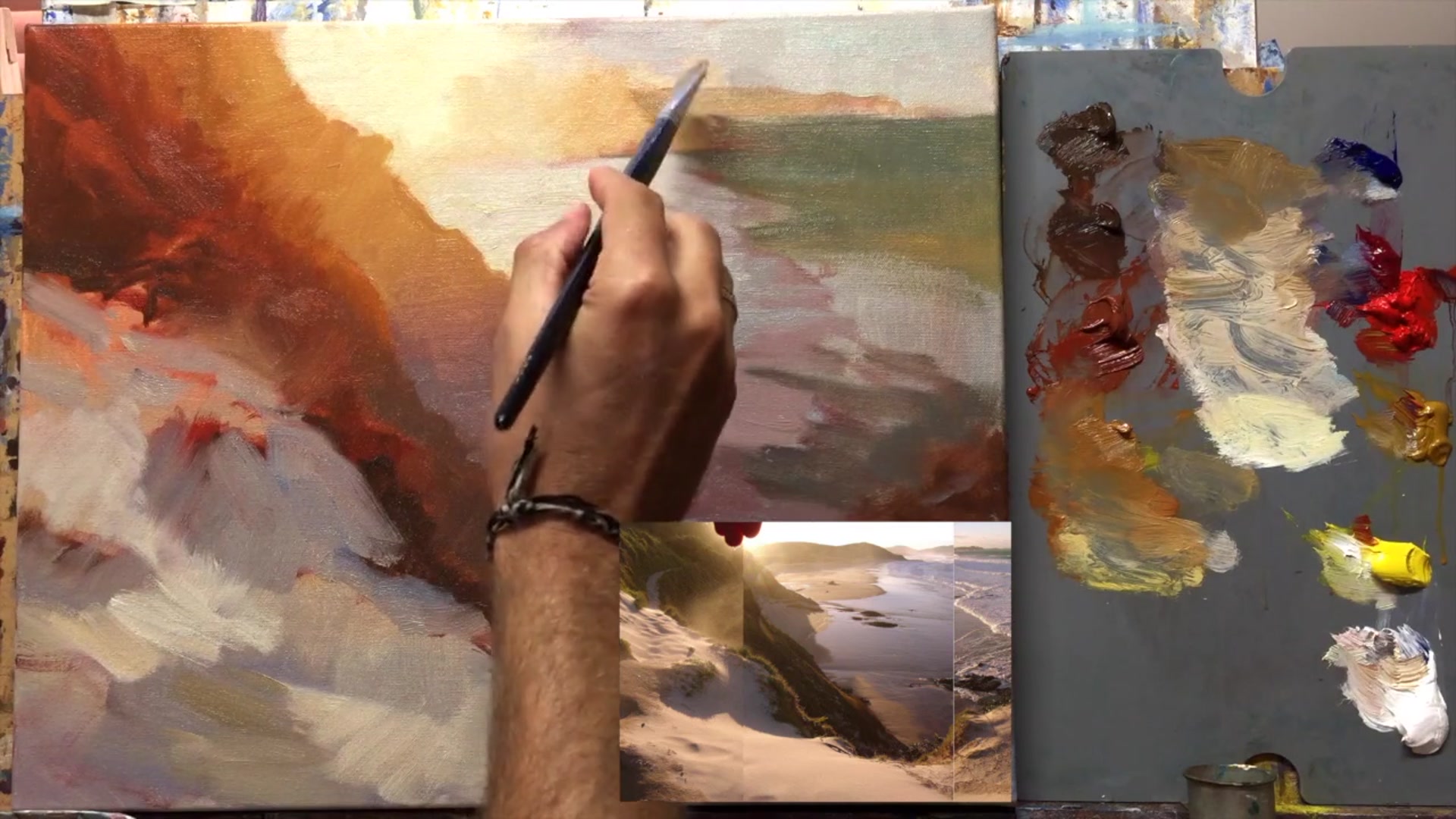 Step 18 — Blending landmass colors (video frame from the lesson)