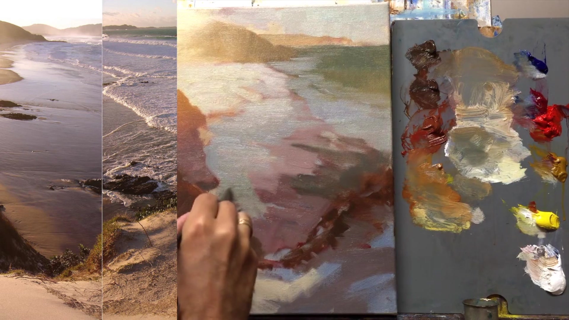 Step 20 — Surf and white water placement (video frame from the lesson)