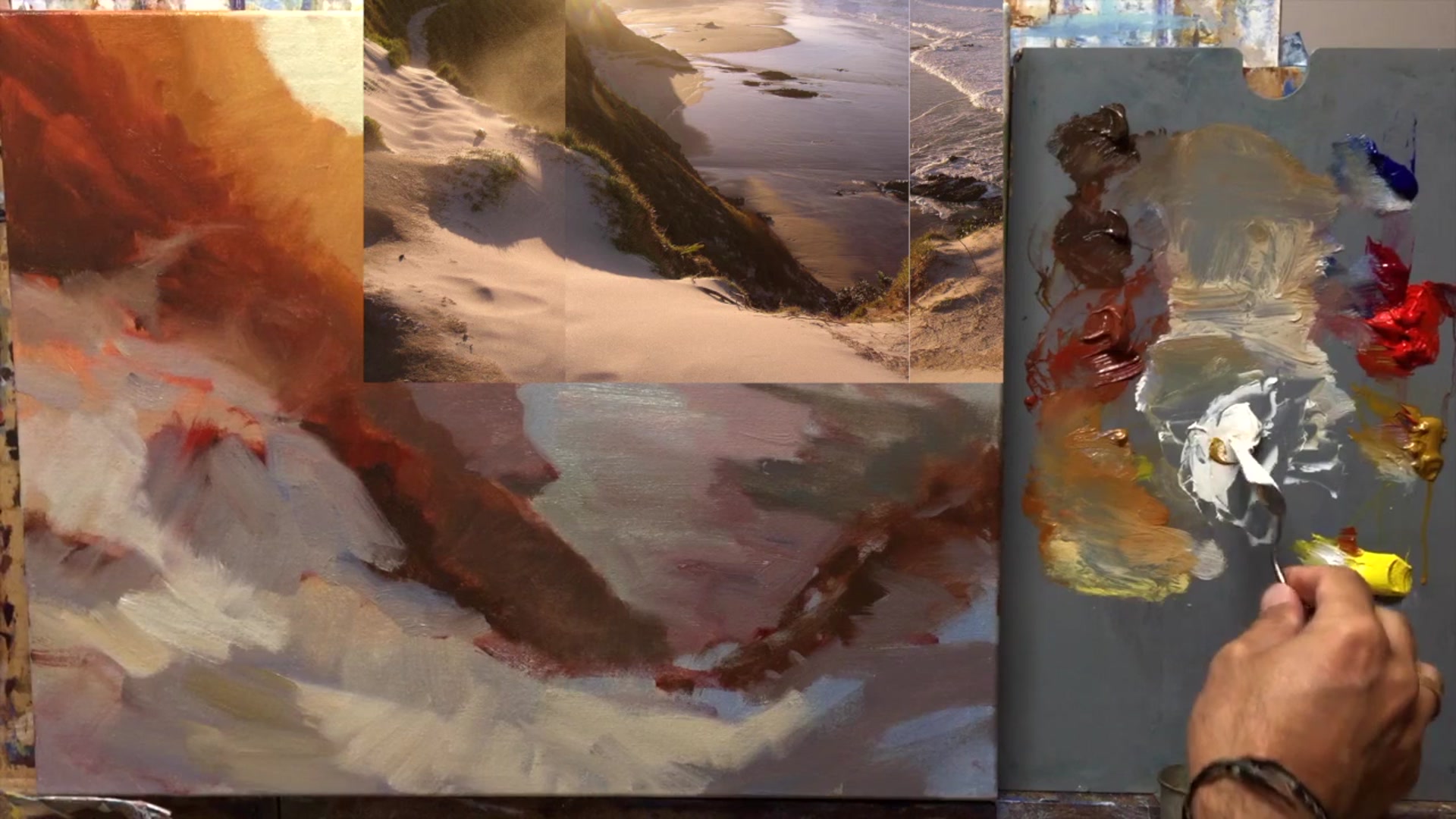 Step 21 — Mixing and applying sand highlights (video frame from the lesson)