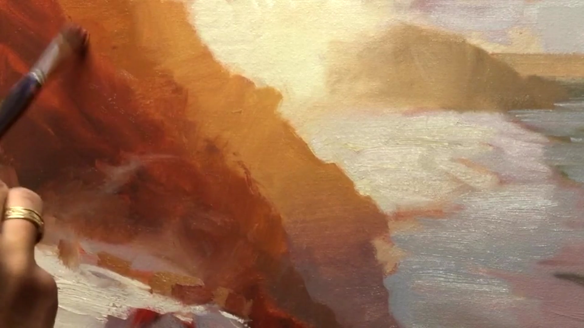 Step 24 — Adding detail to hills and path (video frame from the lesson)