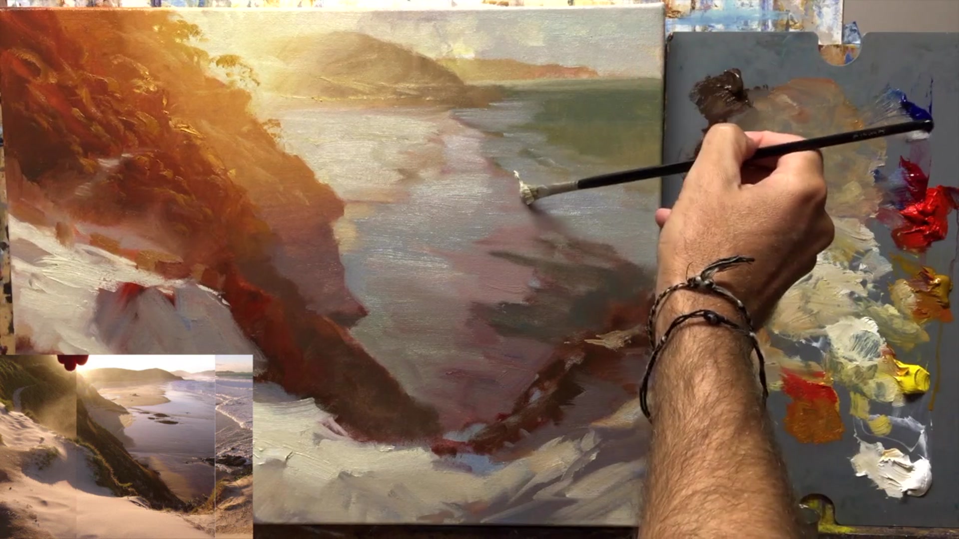 Step 28 — Adjusting white water highlights (video frame from the lesson)