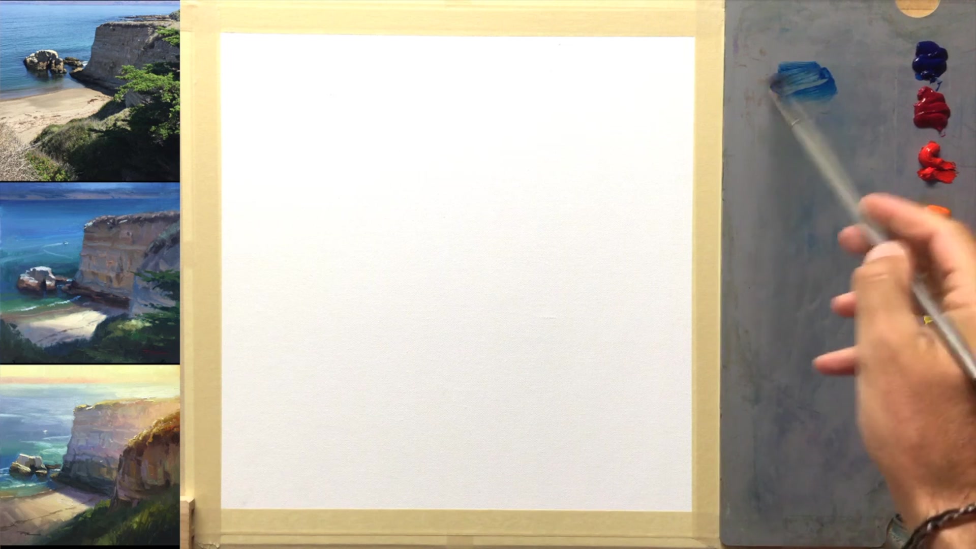 Step 2 — Sketching the composition (video frame from the lesson)