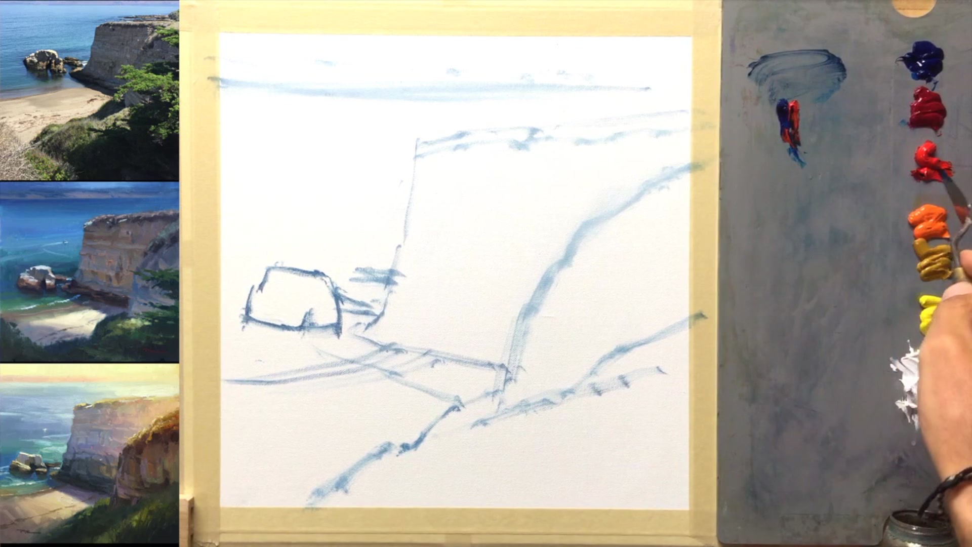 Step 3 — Mixing greys for the painting (video frame from the lesson)
