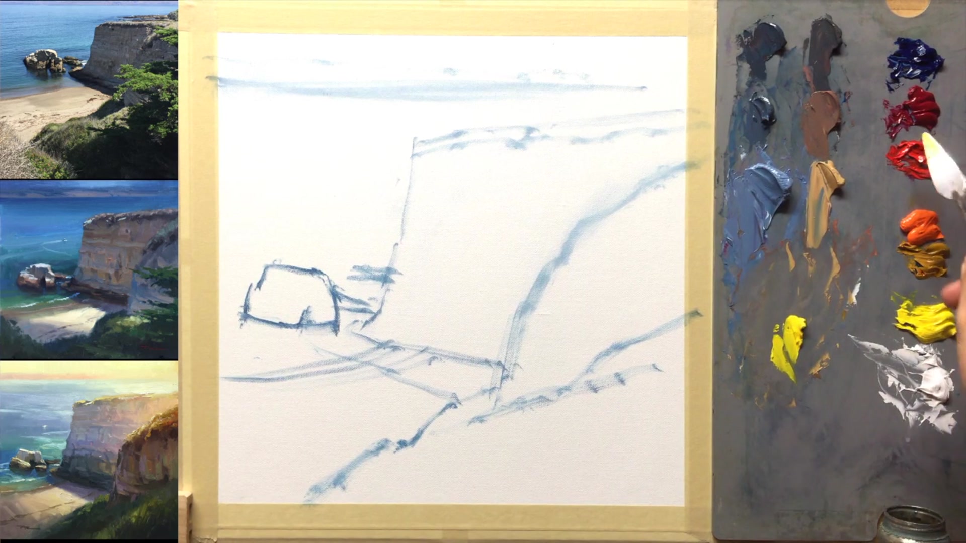 Step 4 — Mixing colors for the sun glow (video frame from the lesson)