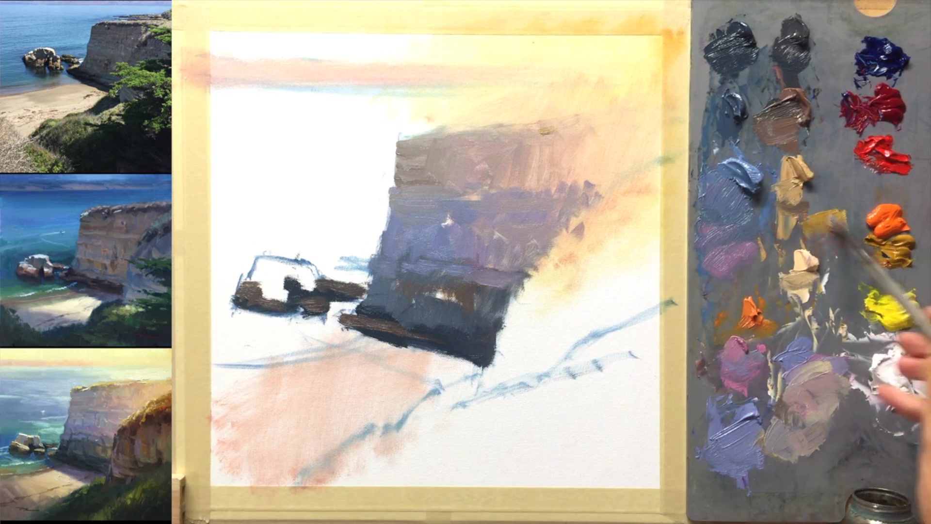 Step 10 — Painting the bushes and light effects (video frame from the lesson)