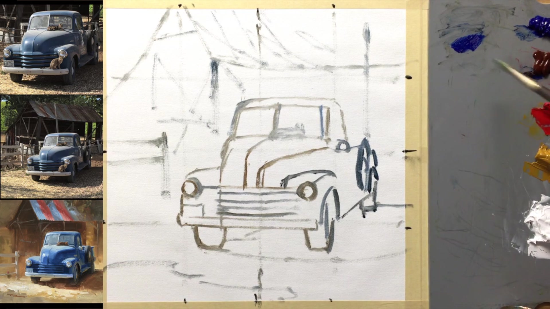 Step 3 — Mixing and Applying Darkest Darks (video frame from the lesson)