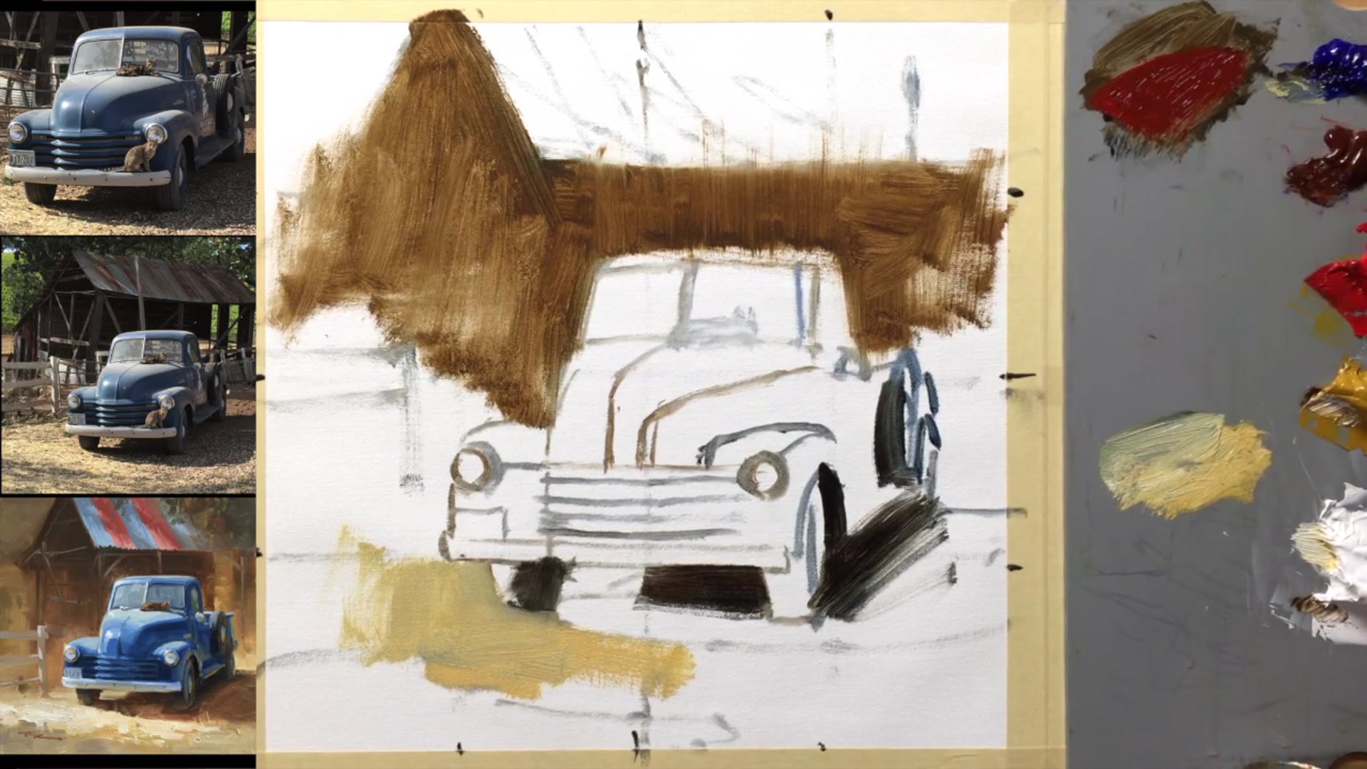 Step 6 — Painting the Roof Rust (video frame from the lesson)
