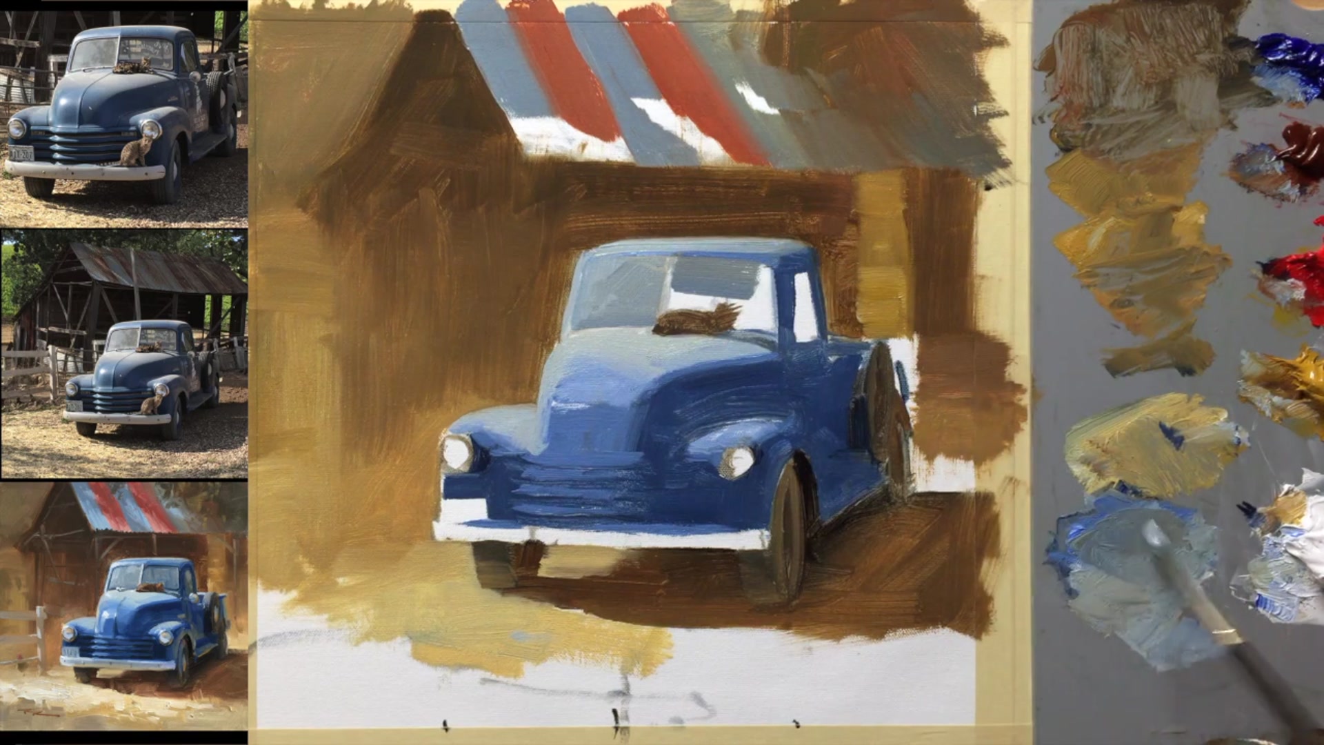 Step 18 — Windscreen and Window Reflections (video frame from the lesson)