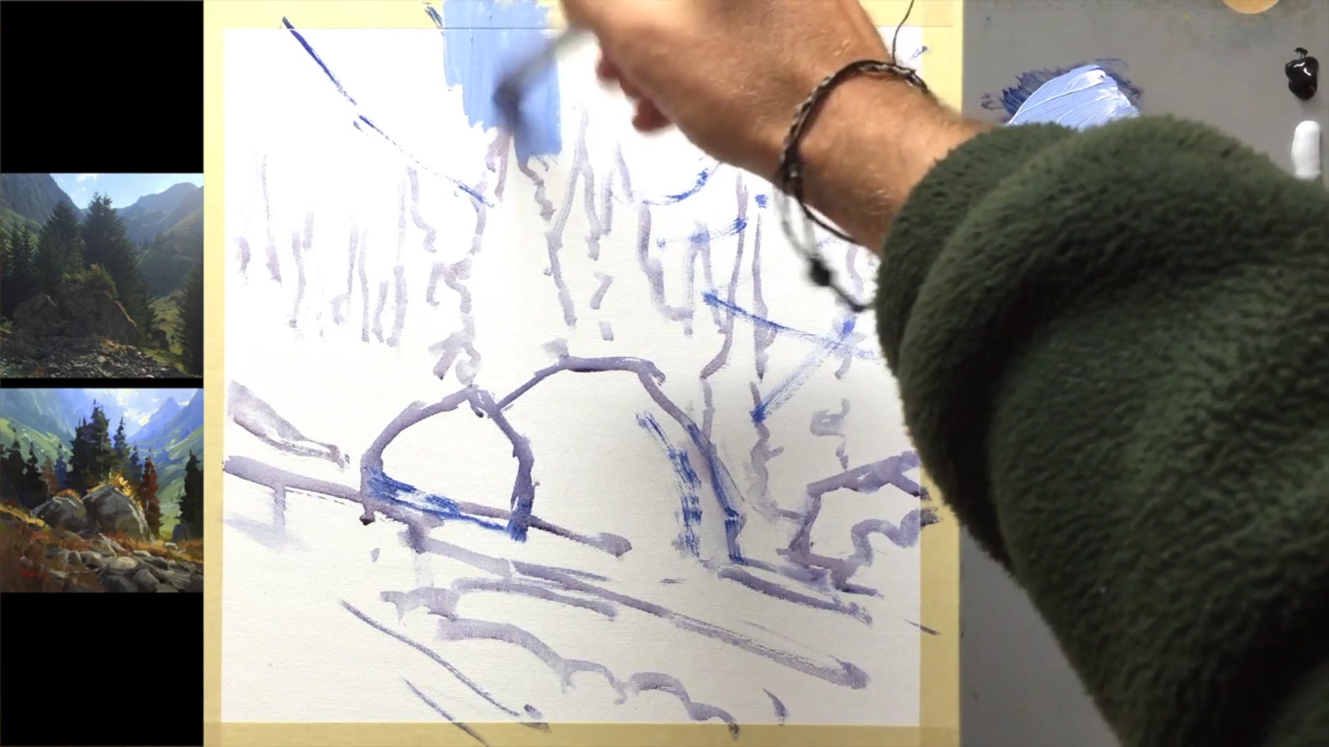 Step 3 — Painting the Sky (video frame from the lesson)
