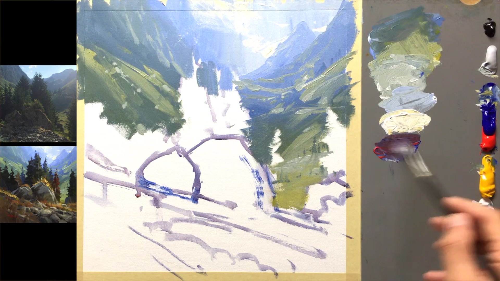 Step 9 — Mid-ground Trees and Light Effects (video frame from the lesson)