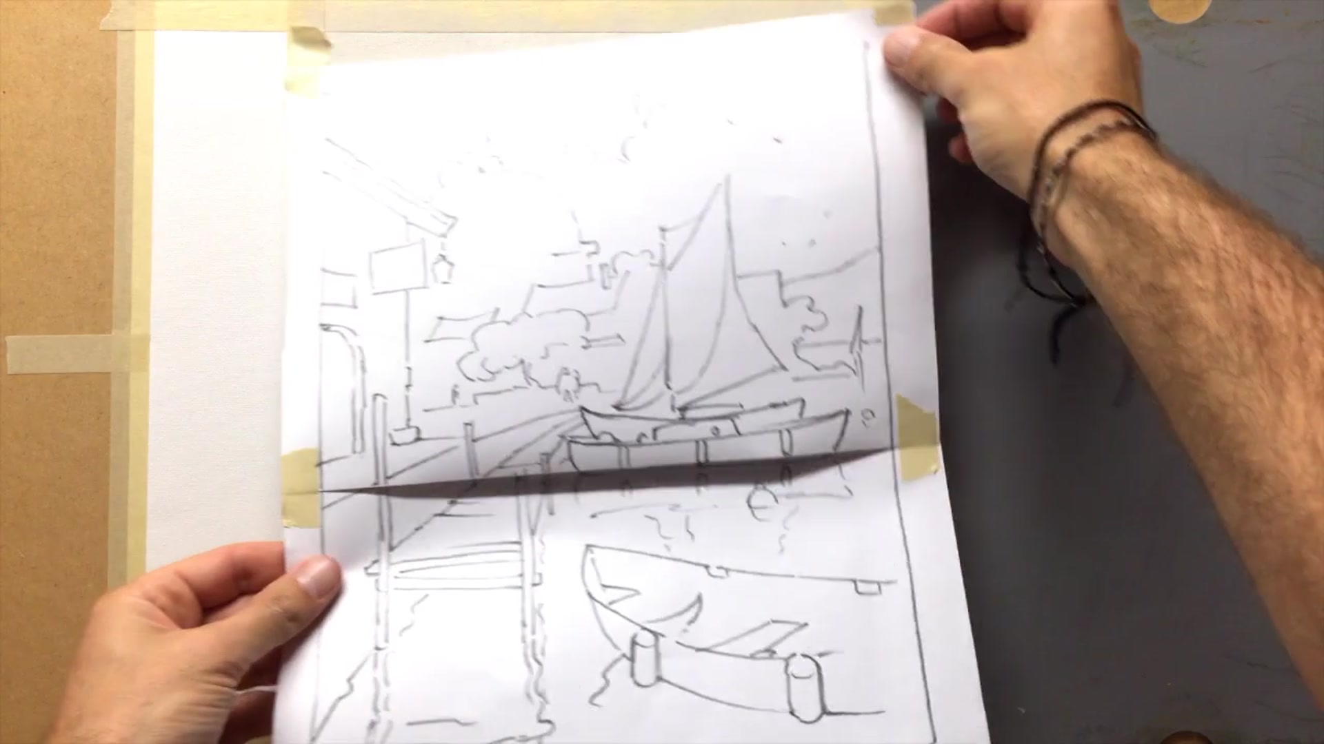 Step 7 — Transferring the Drawing (video frame from the lesson)