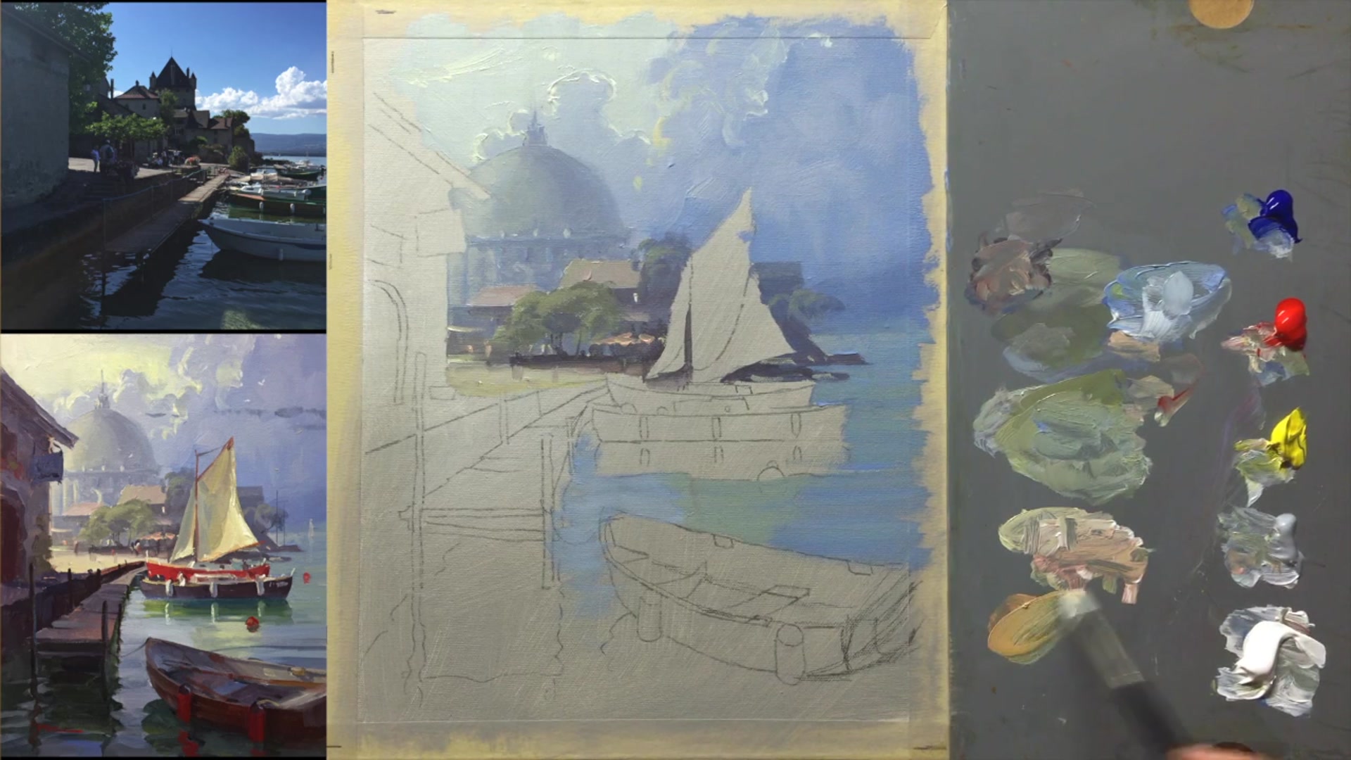 Step 12 — Painting the Sailboat (video frame from the lesson)