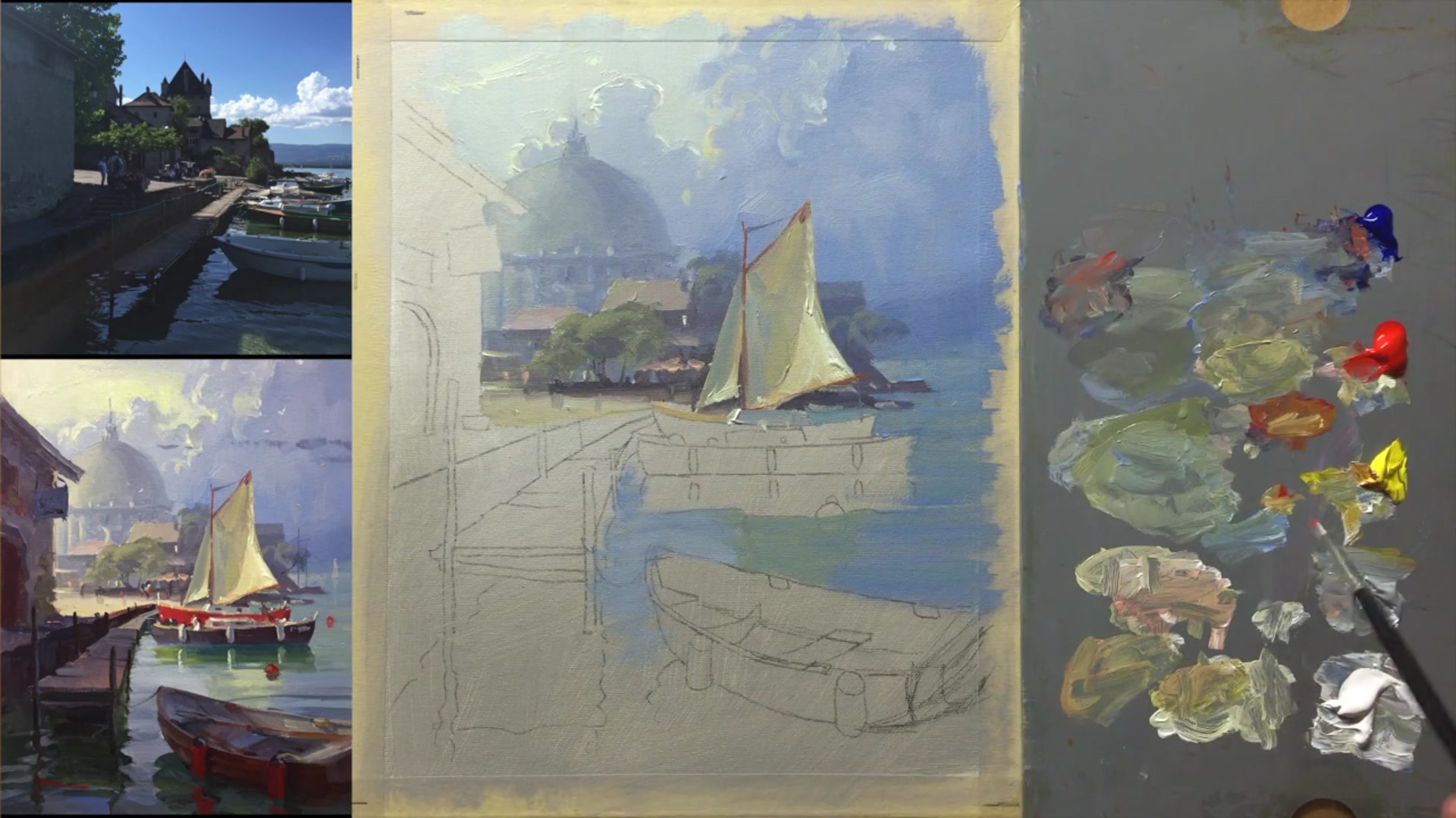 Step 13 — Painting the Red Boat (video frame from the lesson)