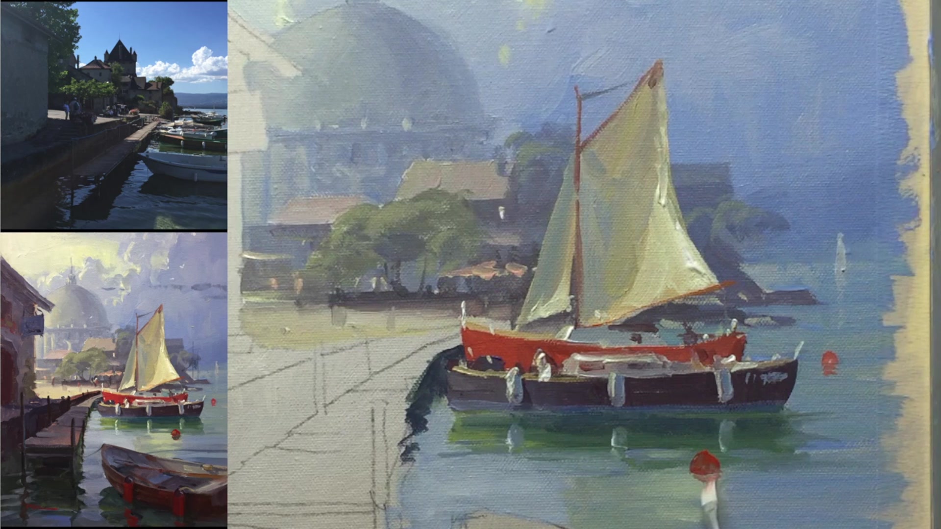Step 15 — Foreground Building and Details (video frame from the lesson)