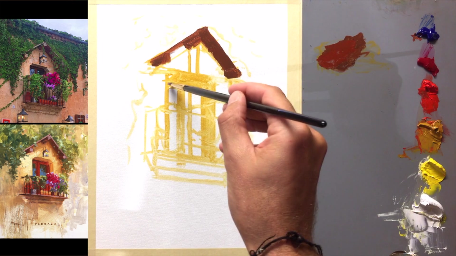 Step 5 — Painting darks and shadows (video frame from the lesson)