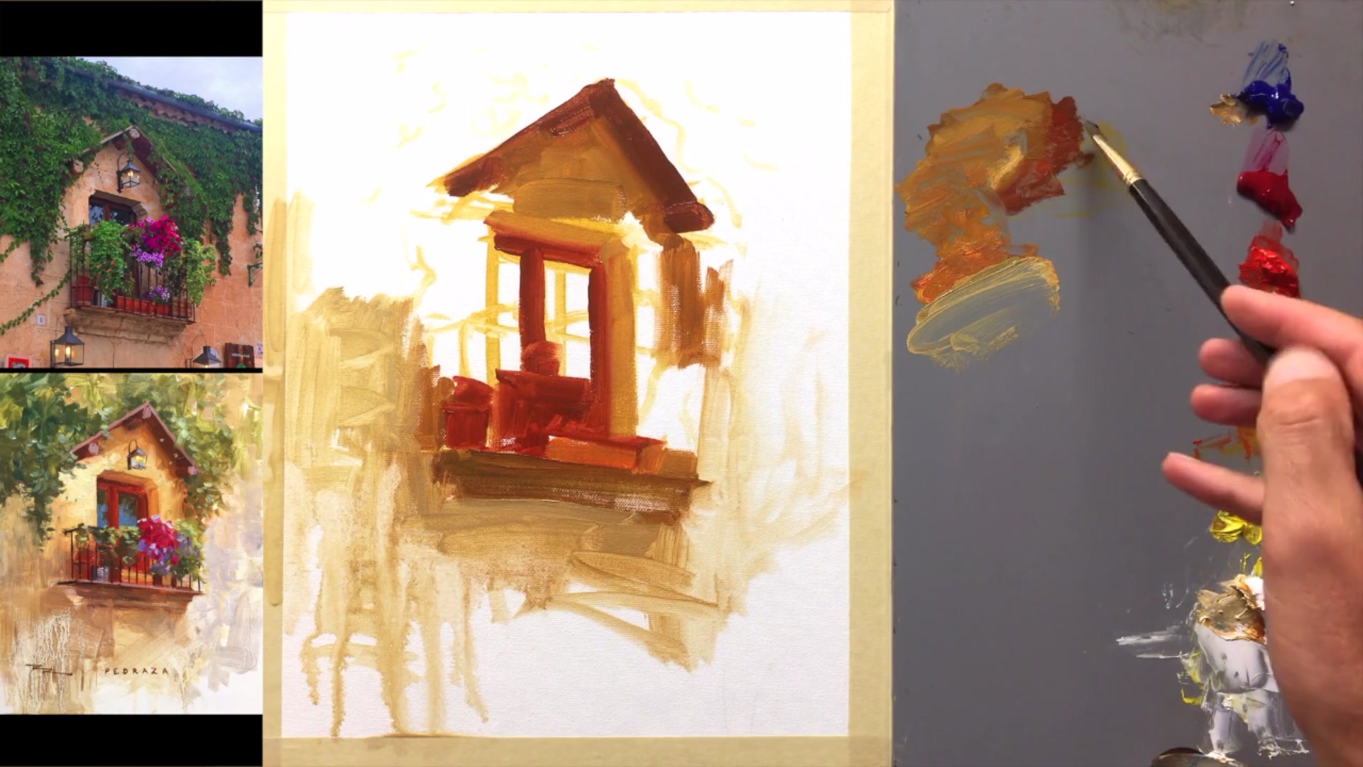 Step 8 — Adding depth with dark accents (video frame from the lesson)