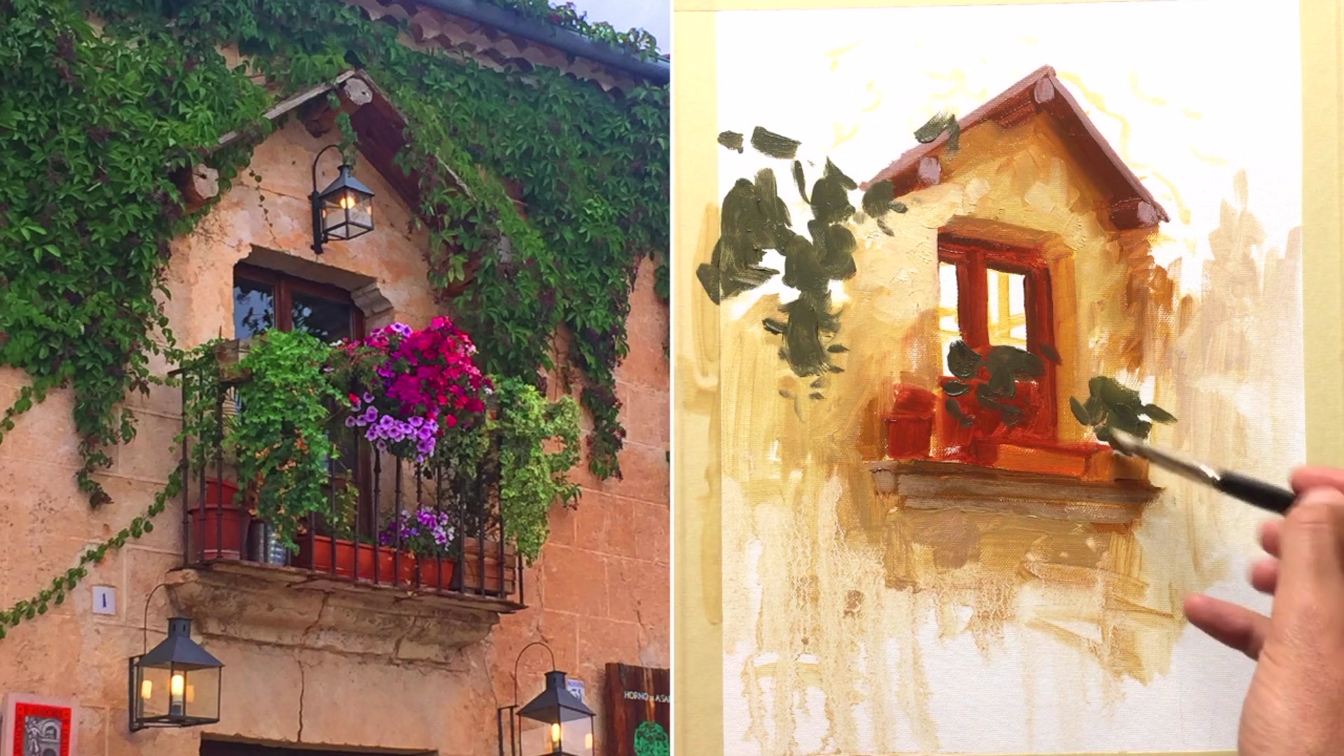 Step 12 — Foliage shapes and highlights (video frame from the lesson)