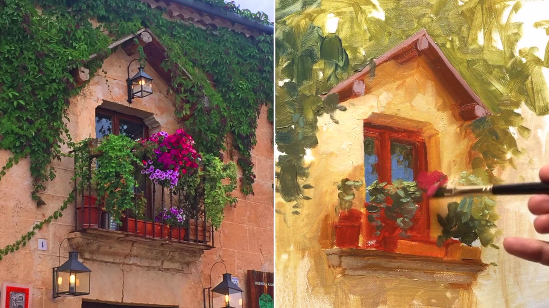 Step 14 — Painting flowers (video frame from the lesson)