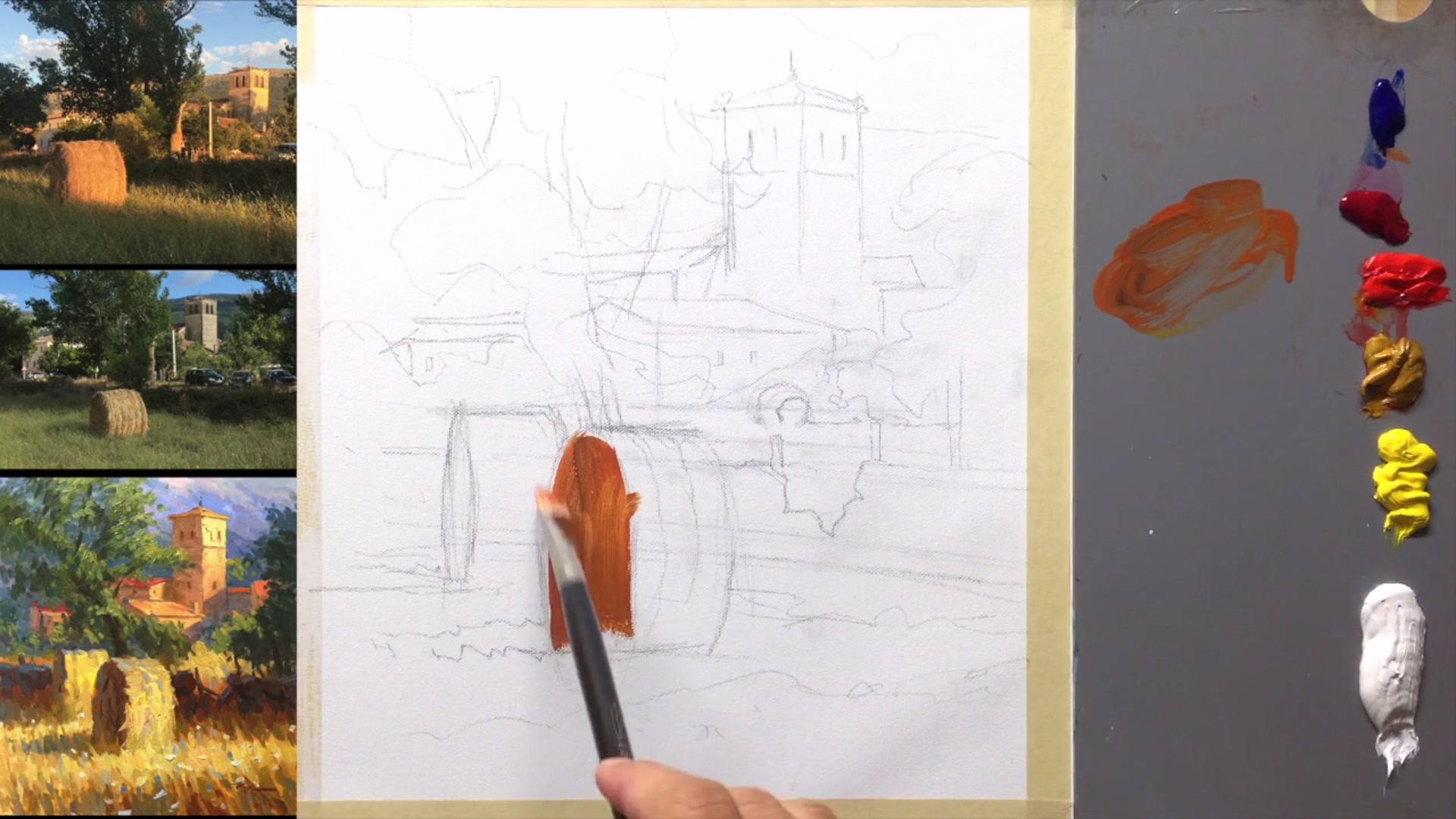 Step 7 — Underpainting and Brushwork (video frame from the lesson)