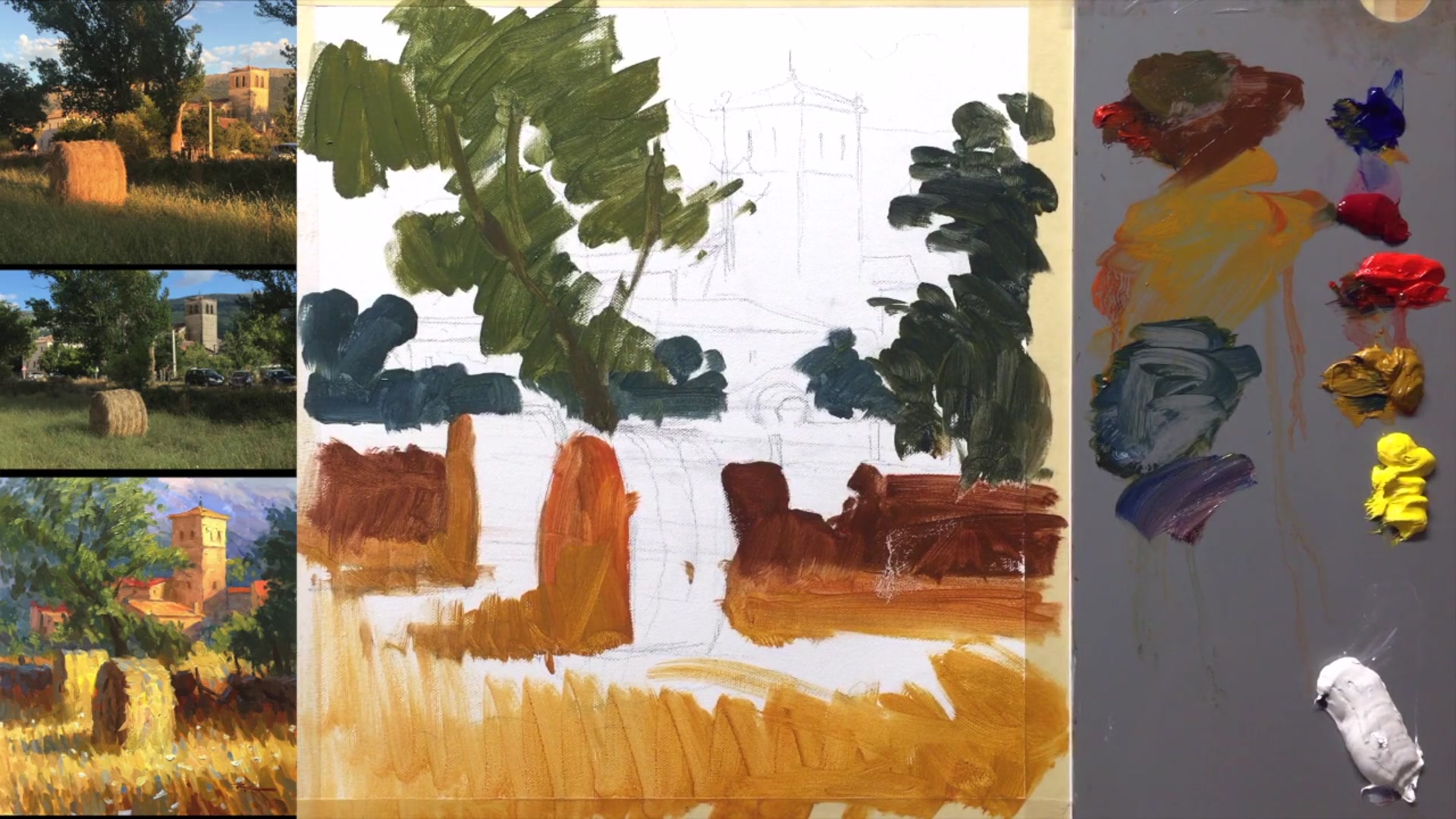 Step 10 — Painting the Hill and Sky (video frame from the lesson)