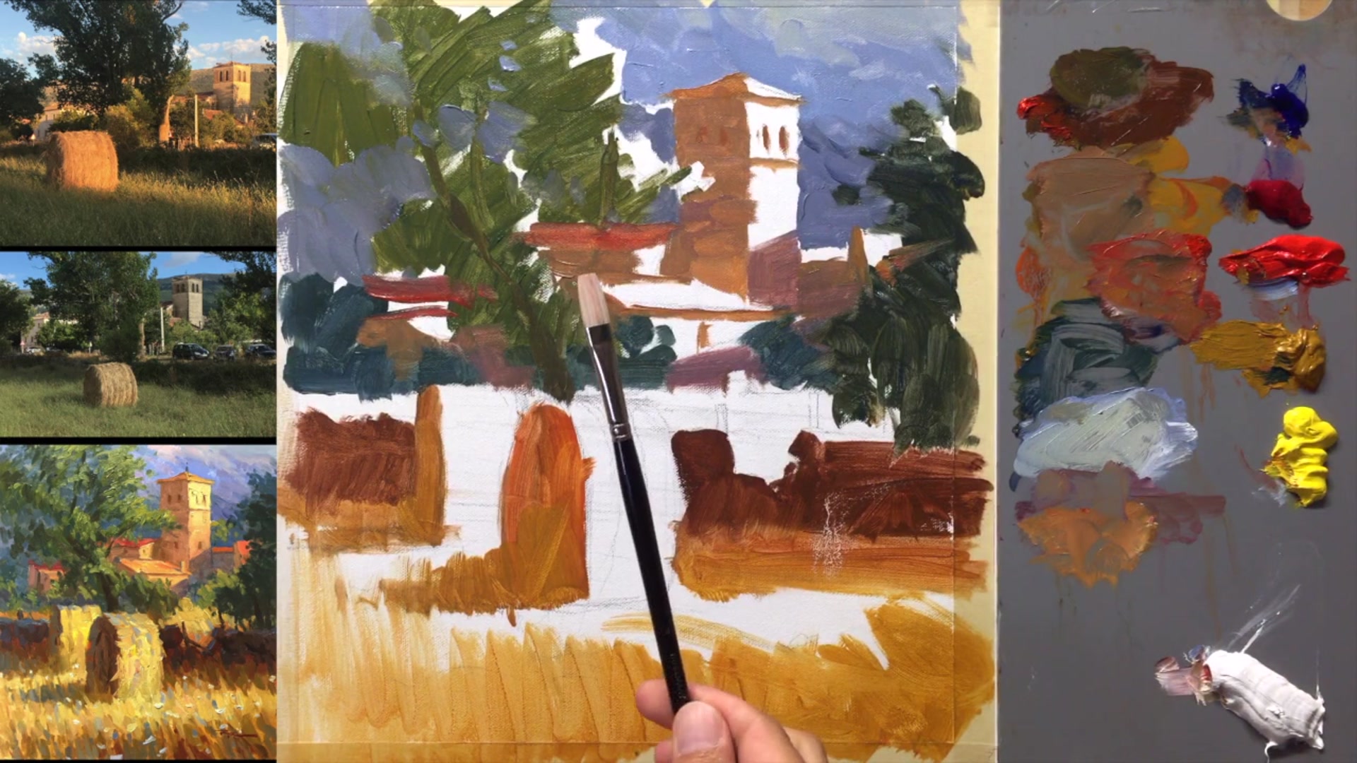 Step 13 — Painting the Tower Lights (video frame from the lesson)