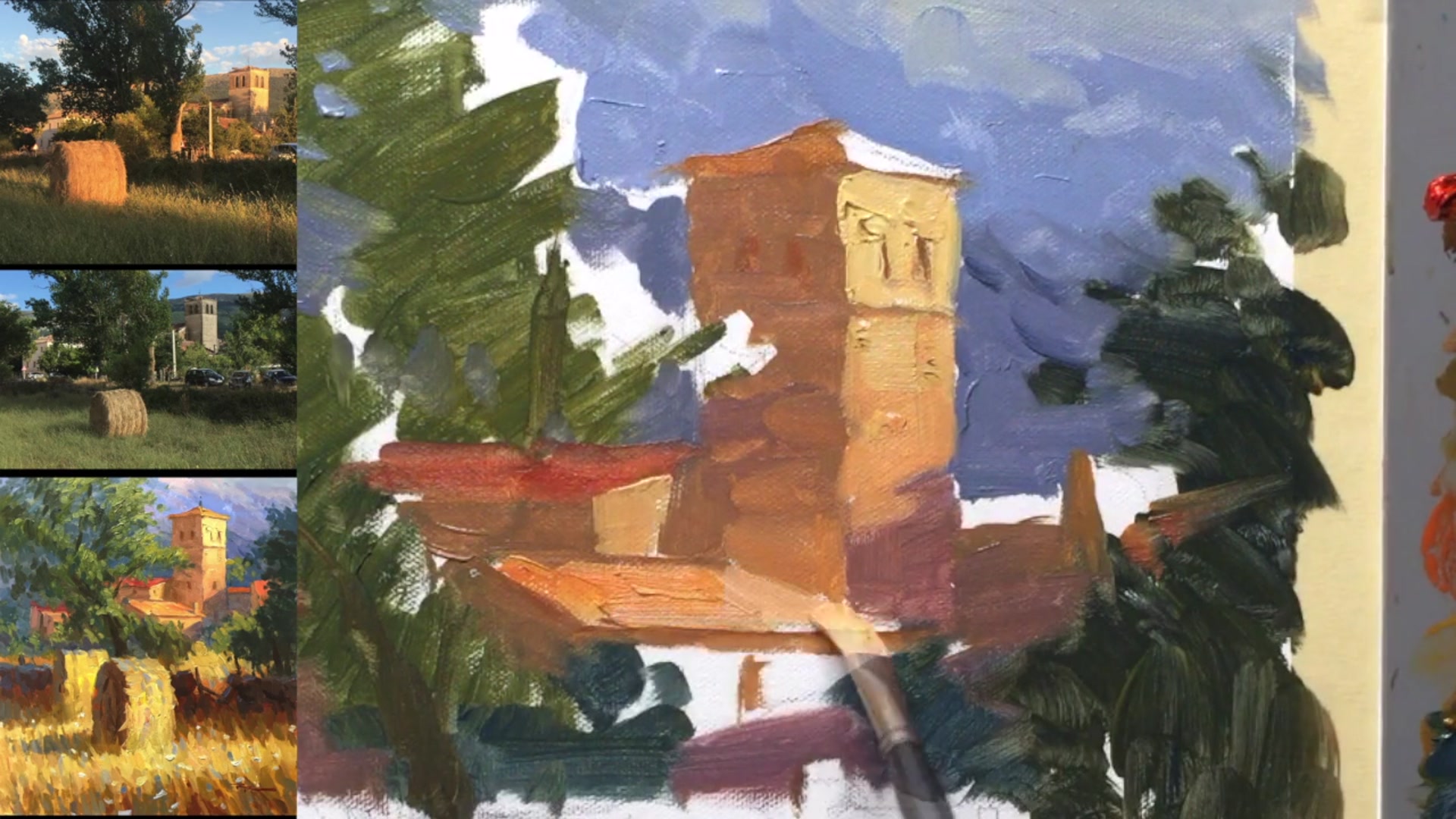 Step 15 — Color Variation and Hay Bales (video frame from the lesson)