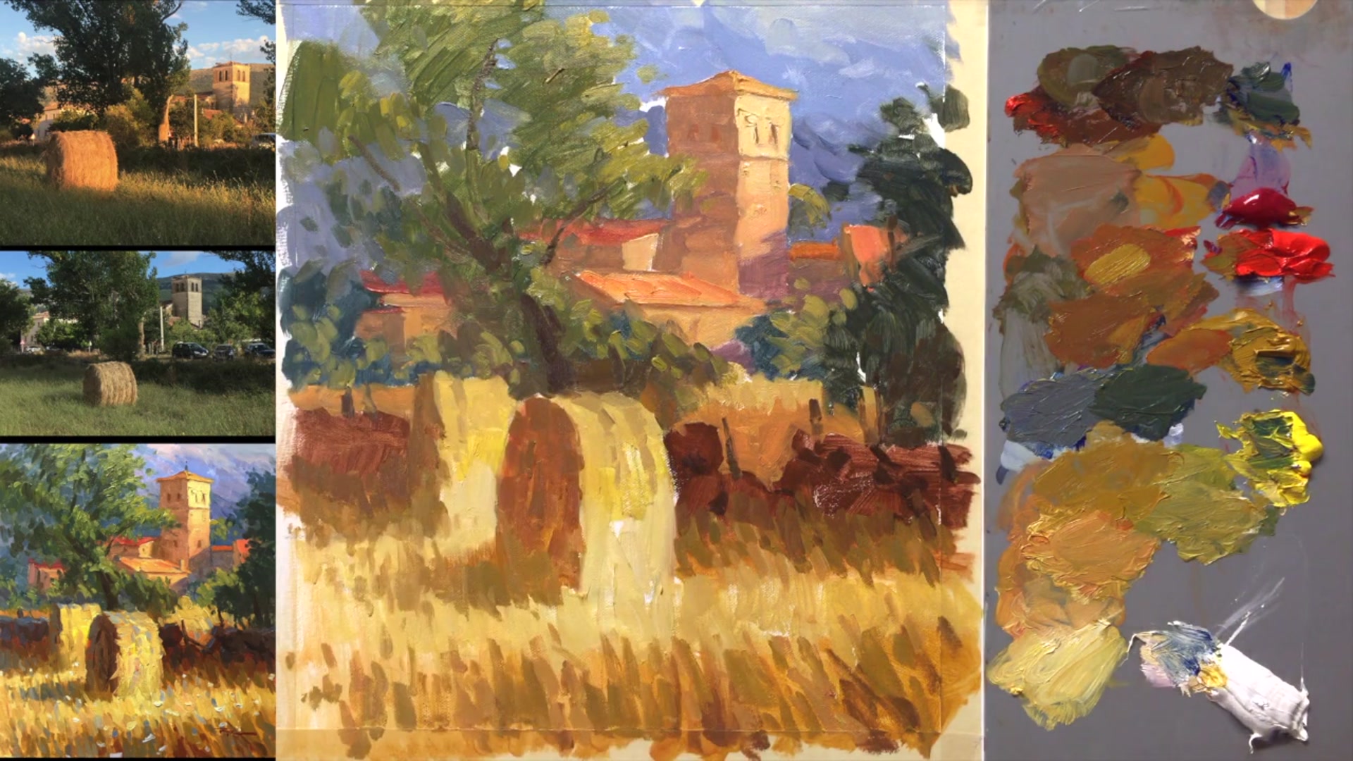 Step 24 — Tree Accents and Sky Holes (video frame from the lesson)