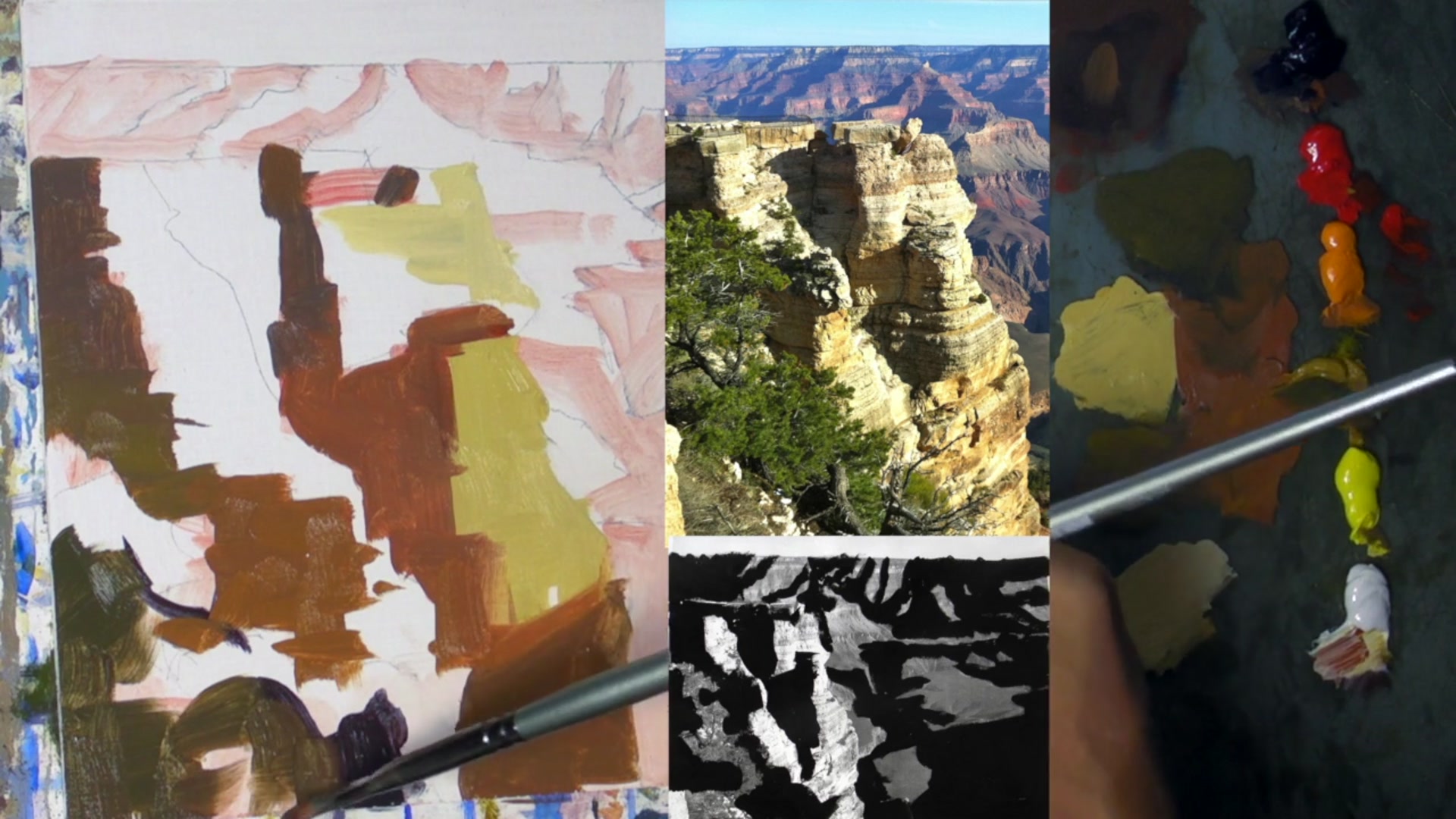 Step 7 — Painting Light Shapes and Color Bands (video frame from the lesson)