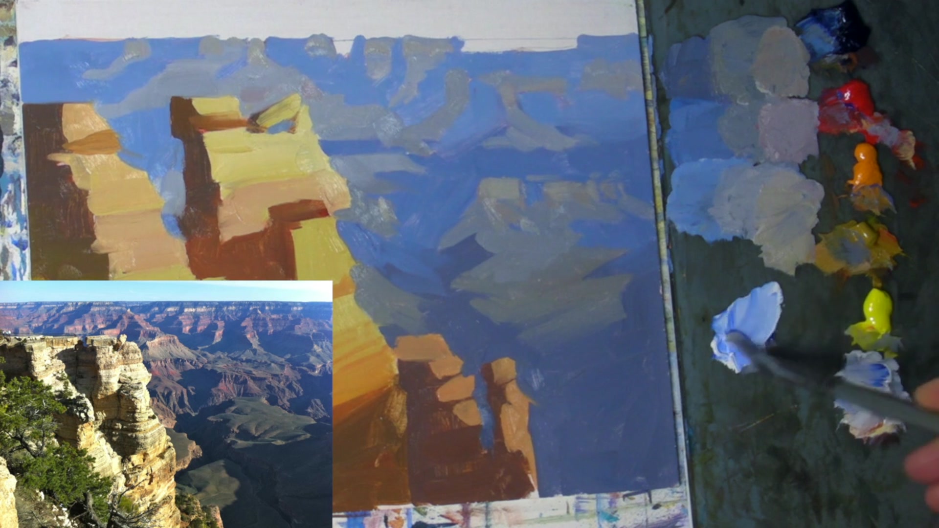 Step 10 — Blocking in the Sky (video frame from the lesson)