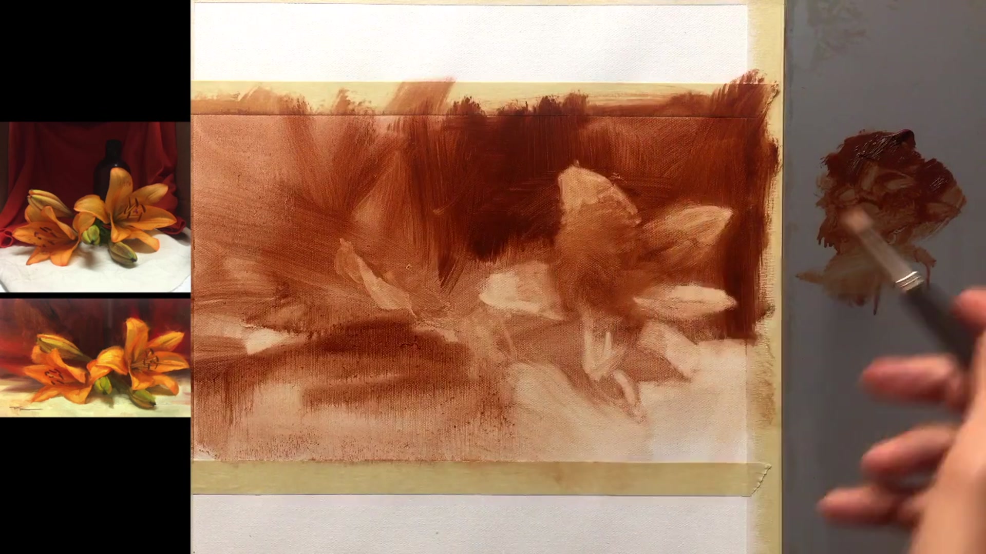 Step 4 — Drying and Underpainting Options (video frame from the lesson)