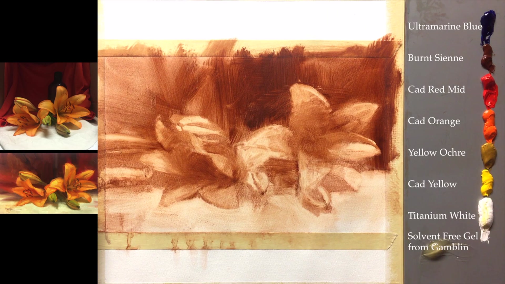 Step 5 — Palette and Brushes (video frame from the lesson)