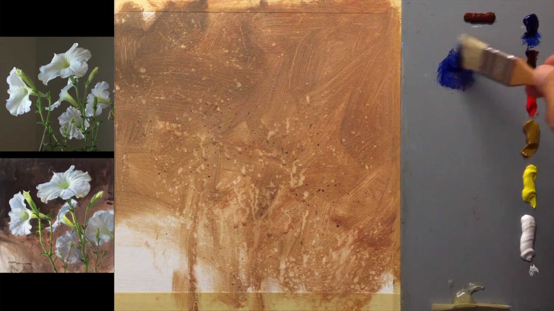 Step 4 — Mixing and applying grey tones (video frame from the lesson)