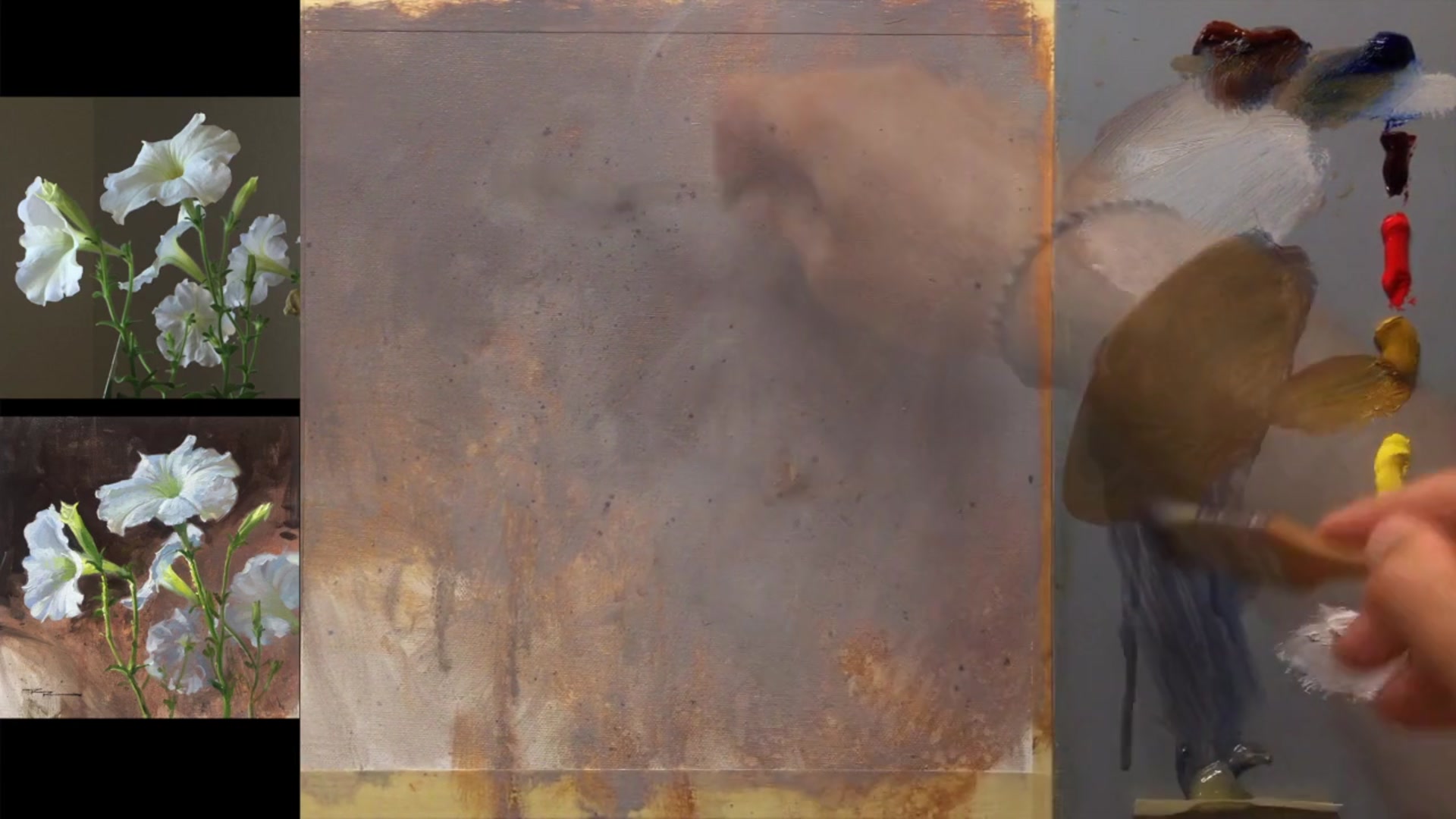 Step 5 — Drawing the big shapes (video frame from the lesson)