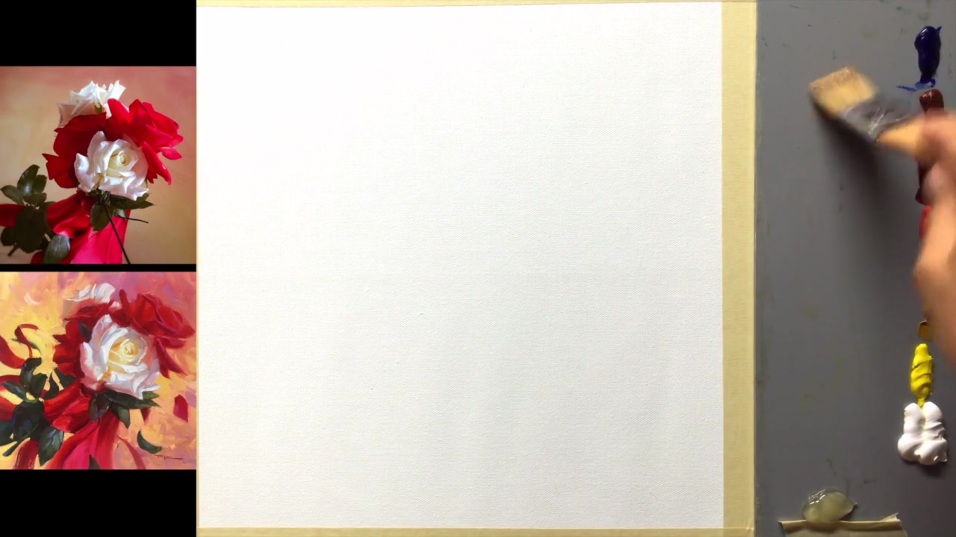 Step 2 — Painting the Background (video frame from the lesson)