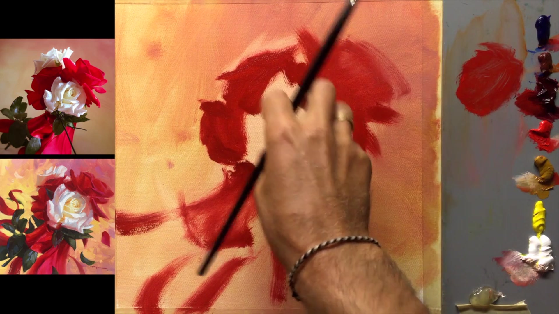 Step 6 — Painting White Flowers (video frame from the lesson)