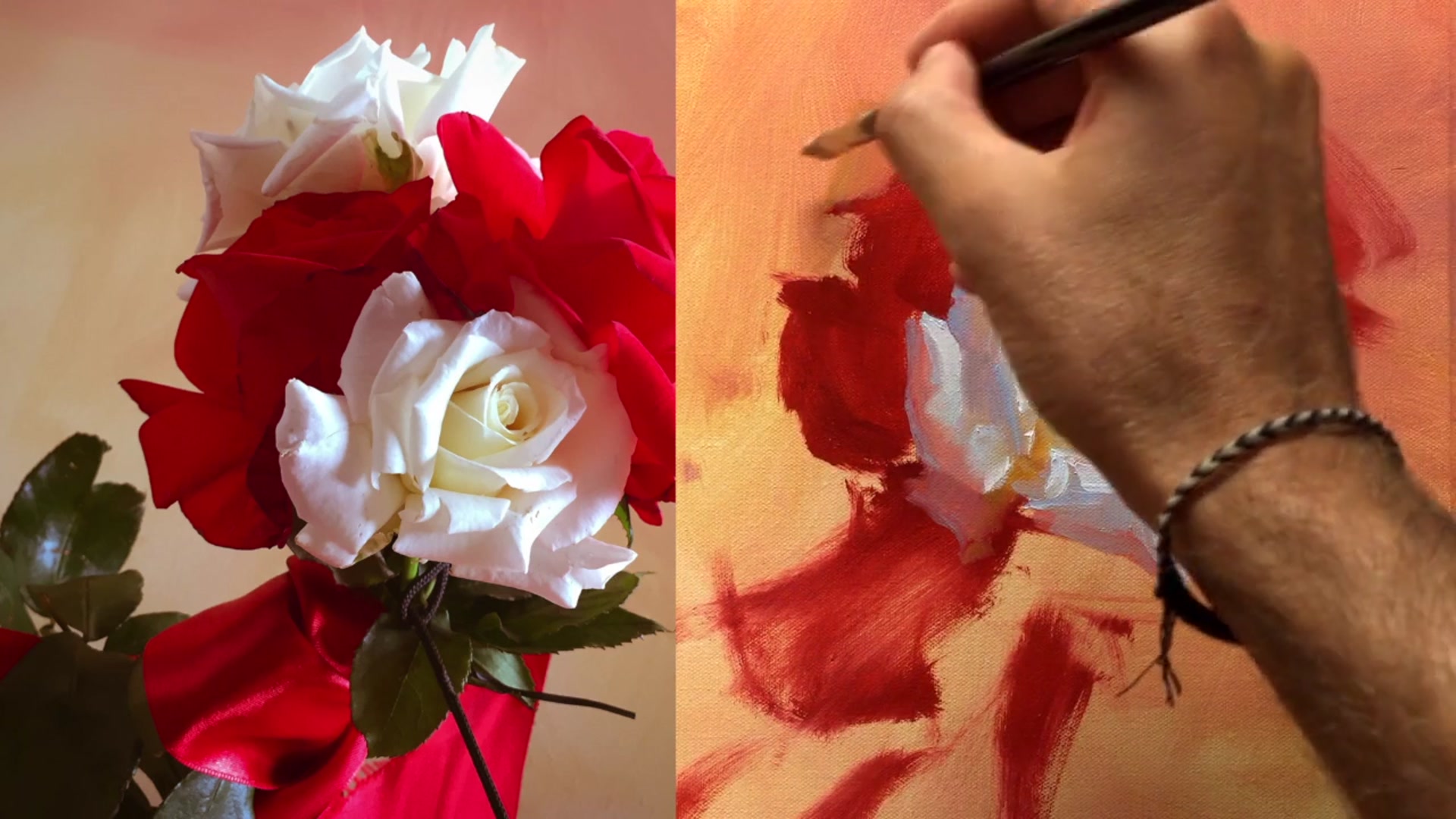Step 8 — Painting Red Flowers (video frame from the lesson)