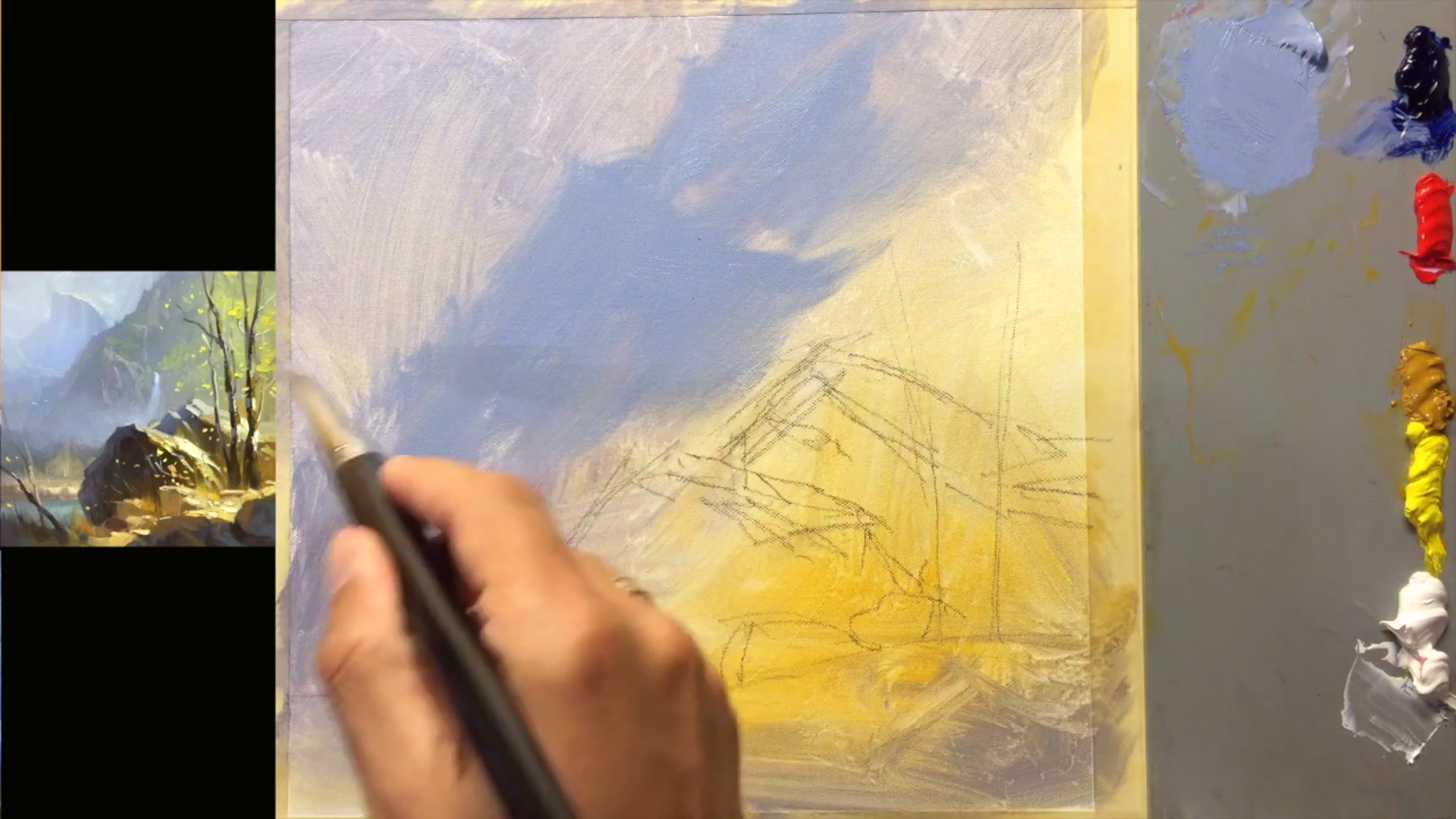 Step 7 — Adding Trees and Mist (video frame from the lesson)