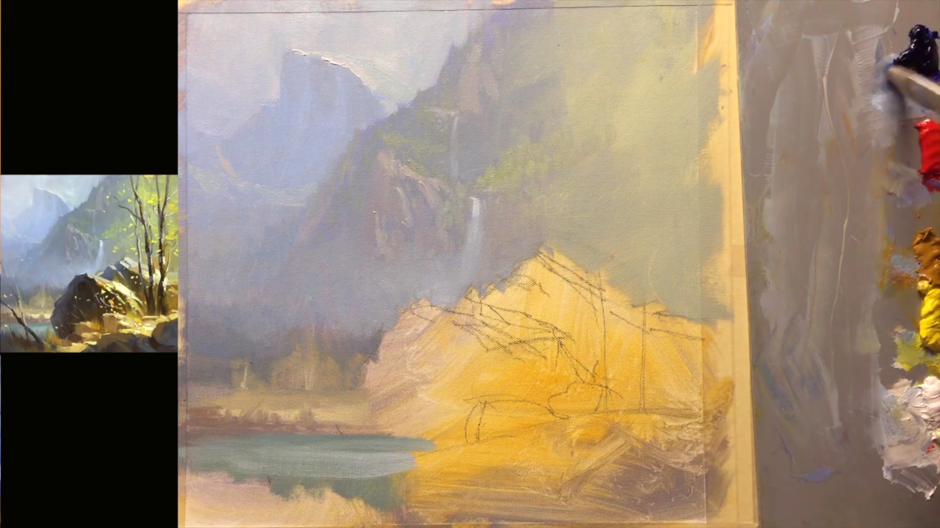 Step 14 — Foreground Path and Rocks (video frame from the lesson)