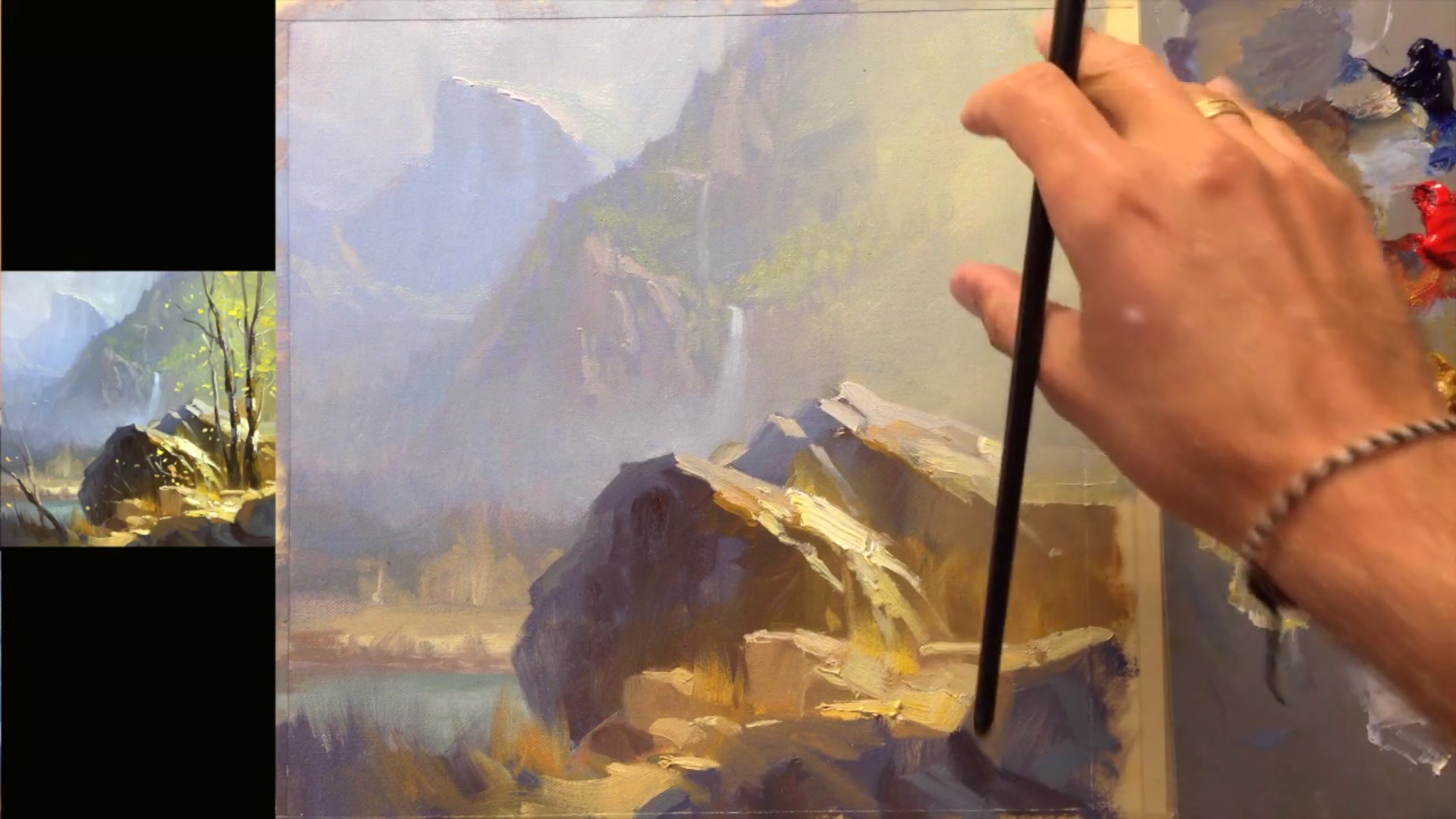 Step 16 — Tree Trunks and Moss (video frame from the lesson)