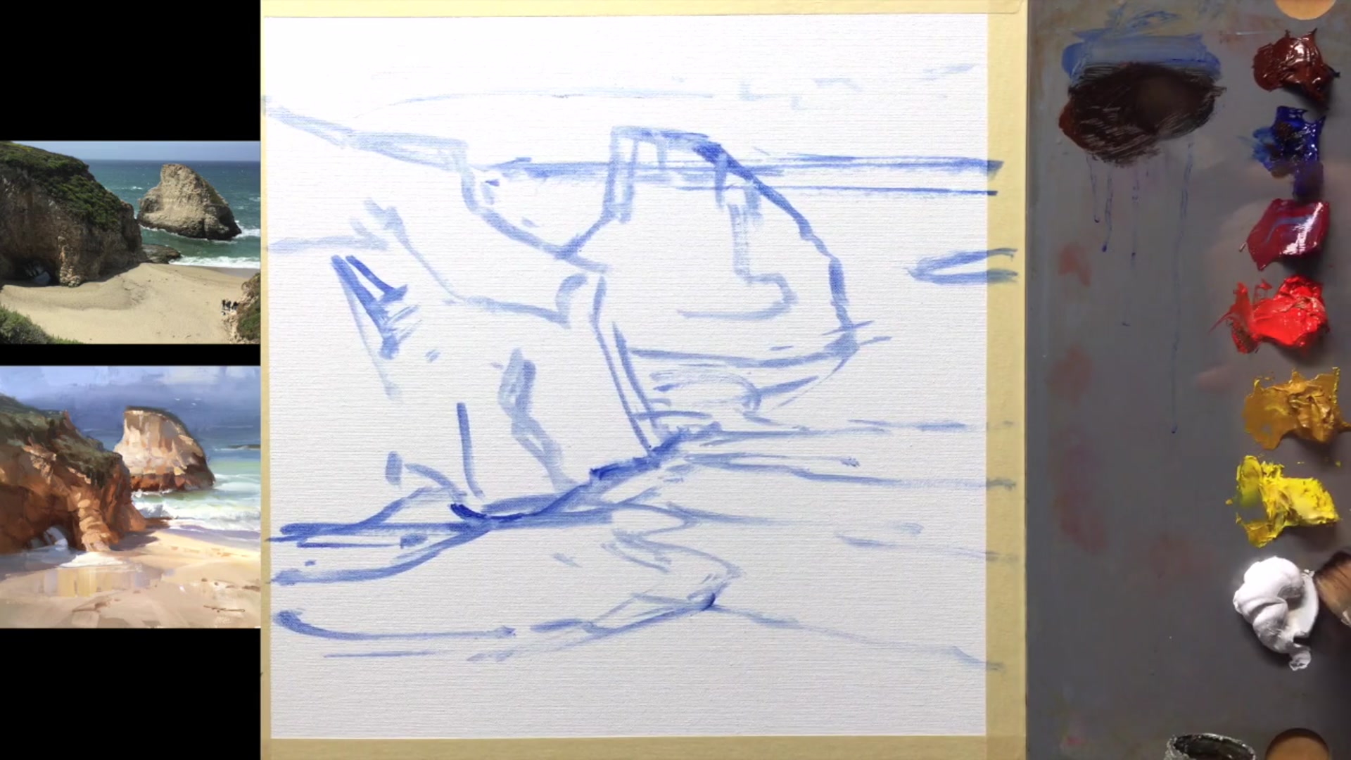 Step 4 — Painting the Shadows (video frame from the lesson)