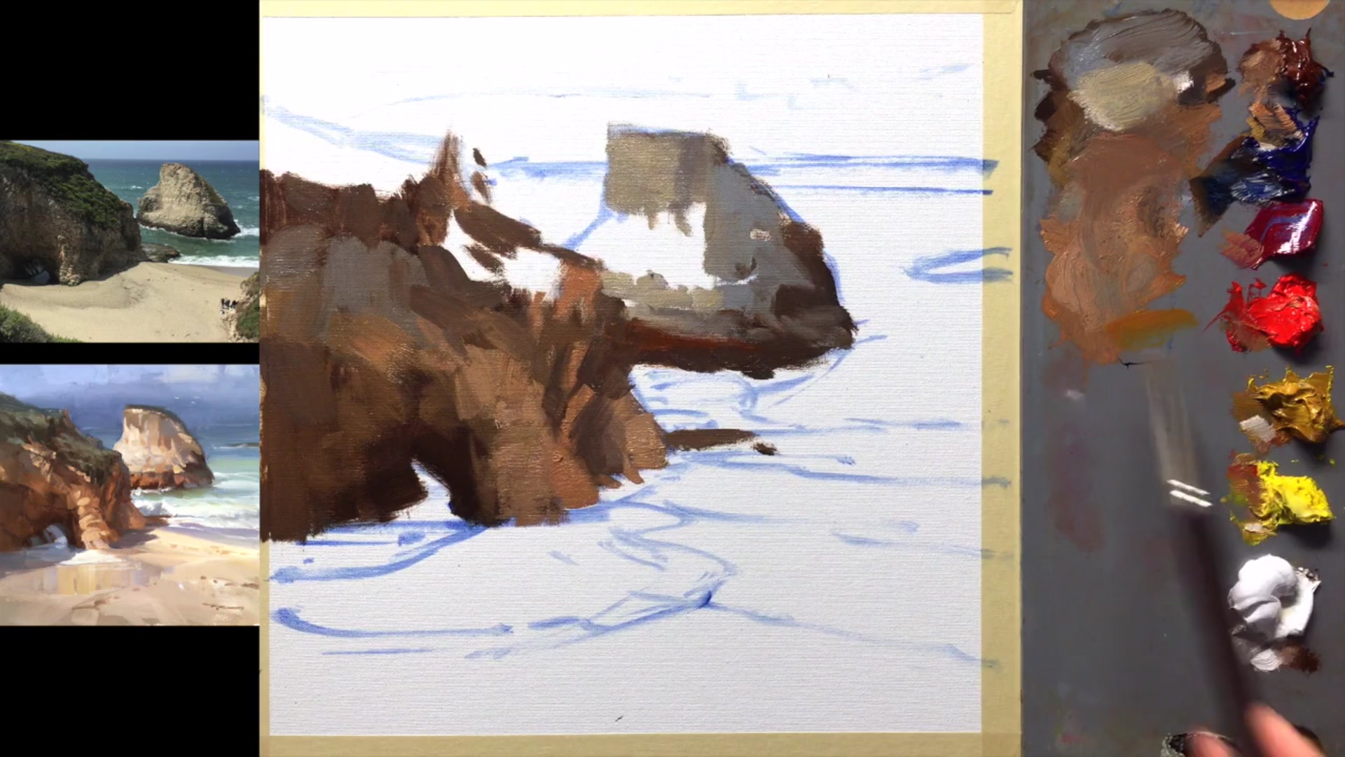 Step 6 — Adding Greens and Distant Blues (video frame from the lesson)