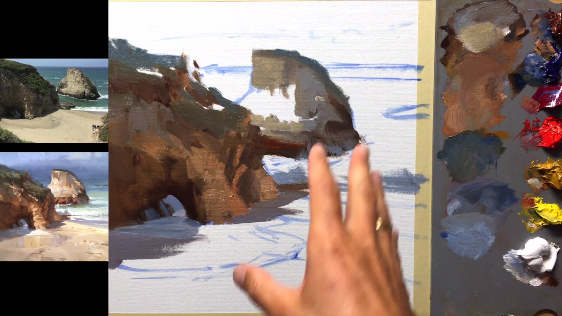 Step 9 — Mid Values and Sky (video frame from the lesson)