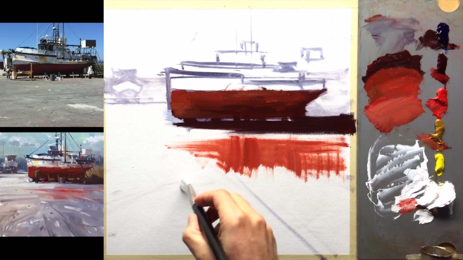 Step 5 — Painting Blue-Grey Tones (video frame from the lesson)