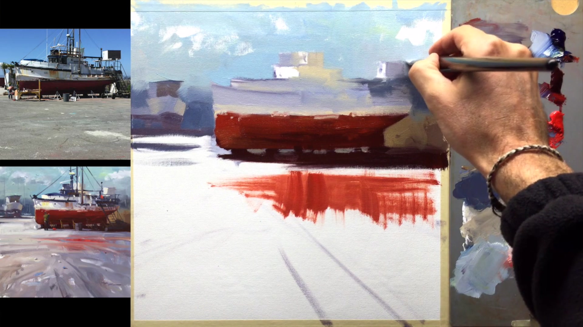 Step 8 — Adding Darker Shapes and Details (video frame from the lesson)