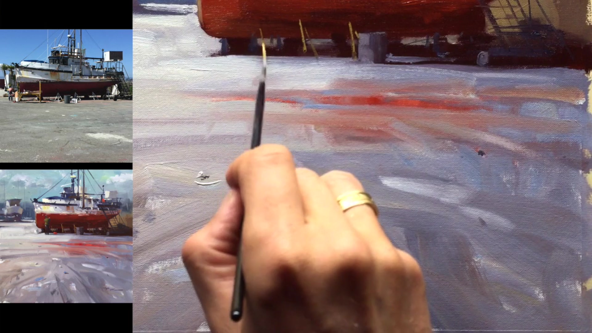Step 12 — Painting Figures and Seagulls (video frame from the lesson)