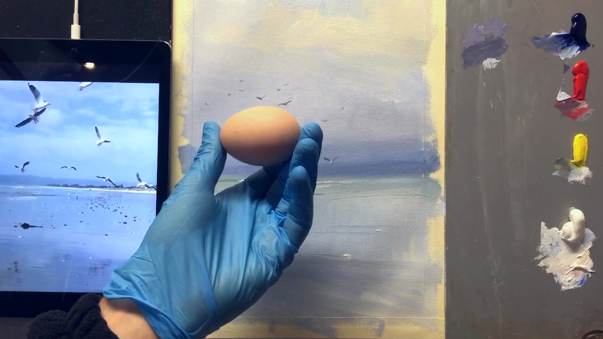 Step 7 — Detailing seagull shapes (video frame from the lesson)