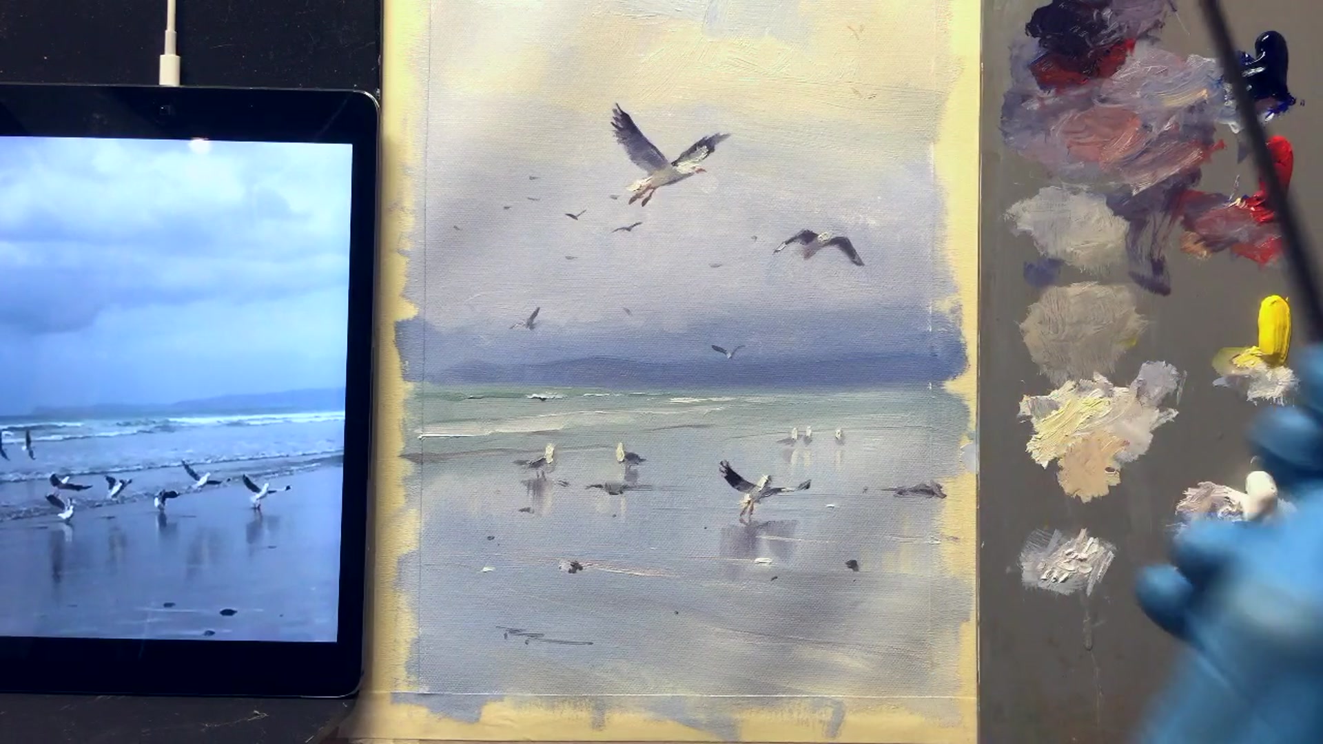 Step 11 — Tips on atmospheric perspective and sizing (video frame from the lesson)