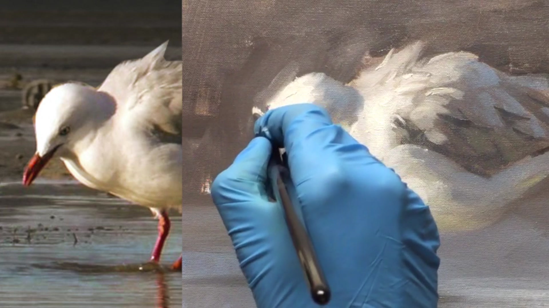 Step 19 — Painting Beak and Legs (video frame from the lesson)